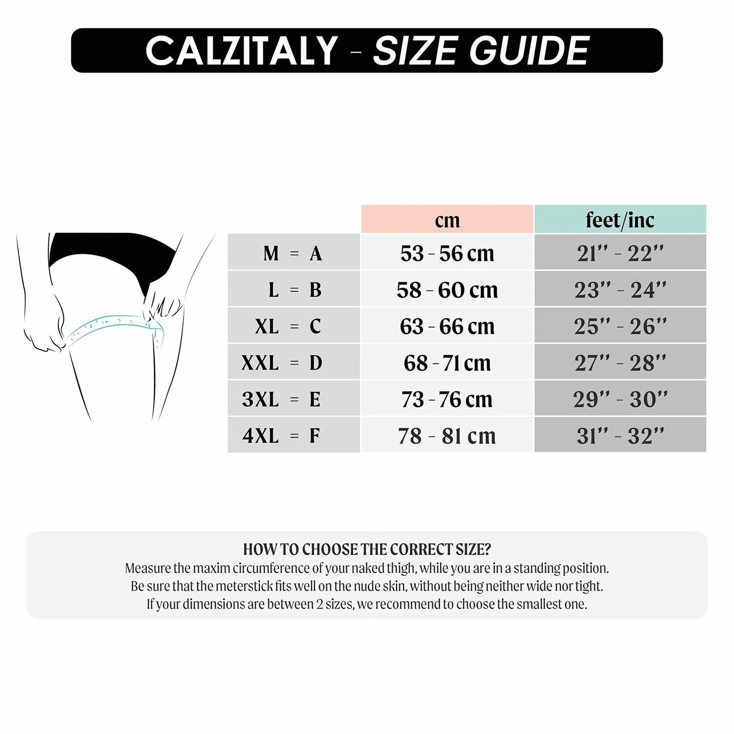 CALZITALY Nowoczesny Kobiety Calzitaly Smooth Anti - Chafing Bands | Anti Rubbing Curvy Elastic Bands for Thighs| Black, Skin | A, B, C, D, E, F | Made in Italy