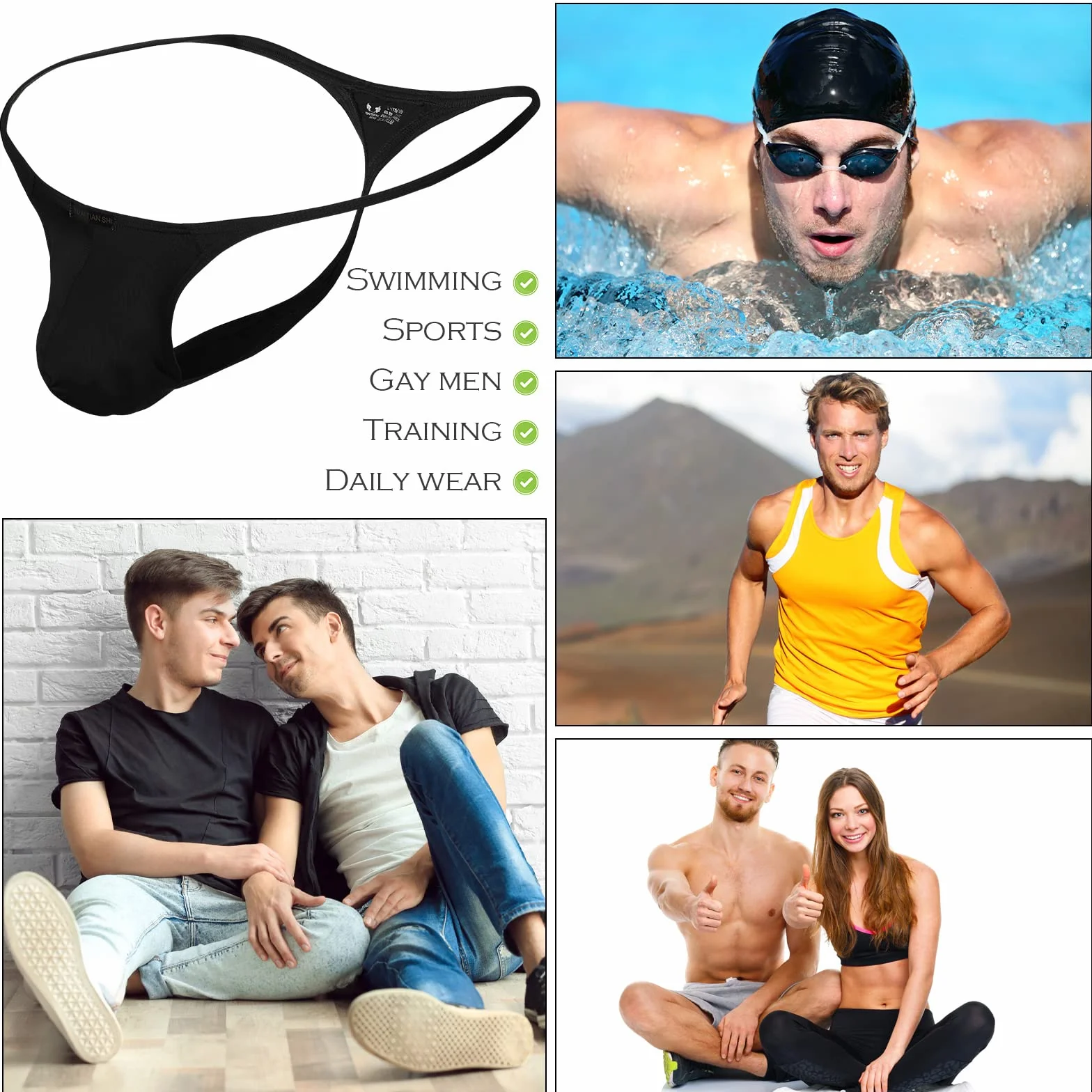 Męskie stringi tanga z niskim stanem bielizna stringi lekkie męskie stringi majtki bikini bielizna czarna, czarny i biały