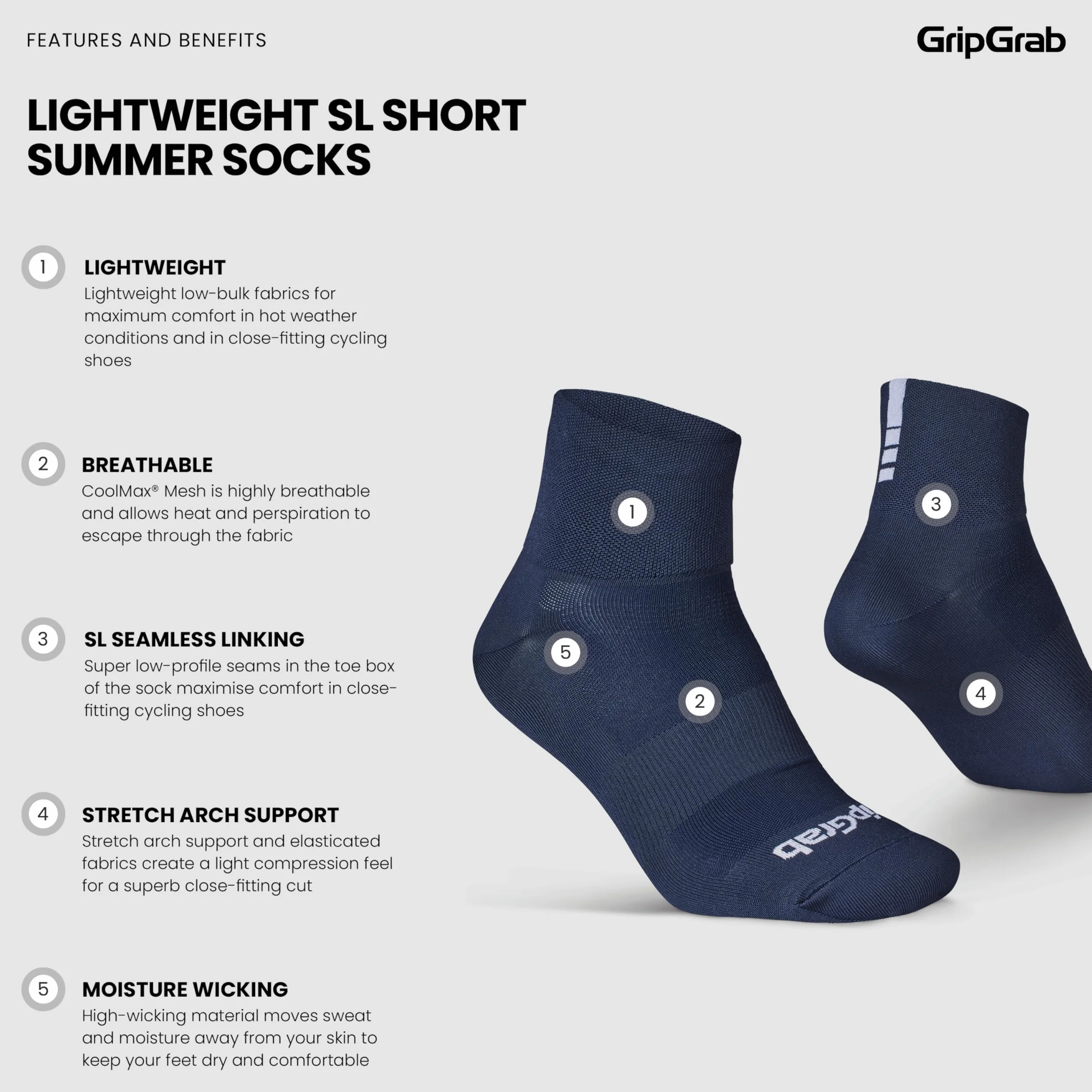 GripGrab Lightweight SL Performance letnie skarpety rowerowe, 1 sztuka i 3 pary, 2 długości, skarpety rowerowe, długie, krótkie