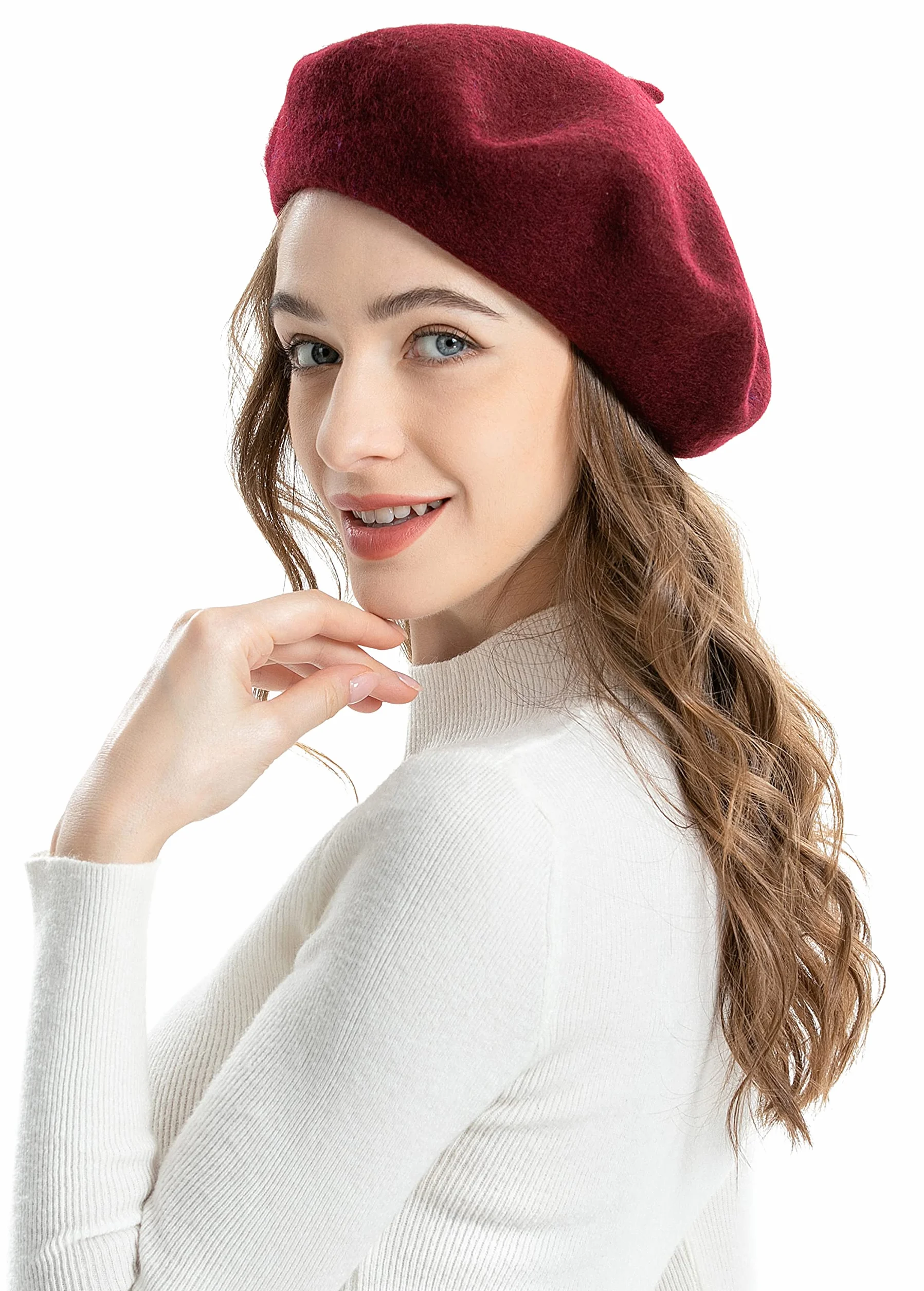 ZLYC Damski klasyczny beret w stylu francuskiego artysty, czerwony burgund, jeden rozmiar