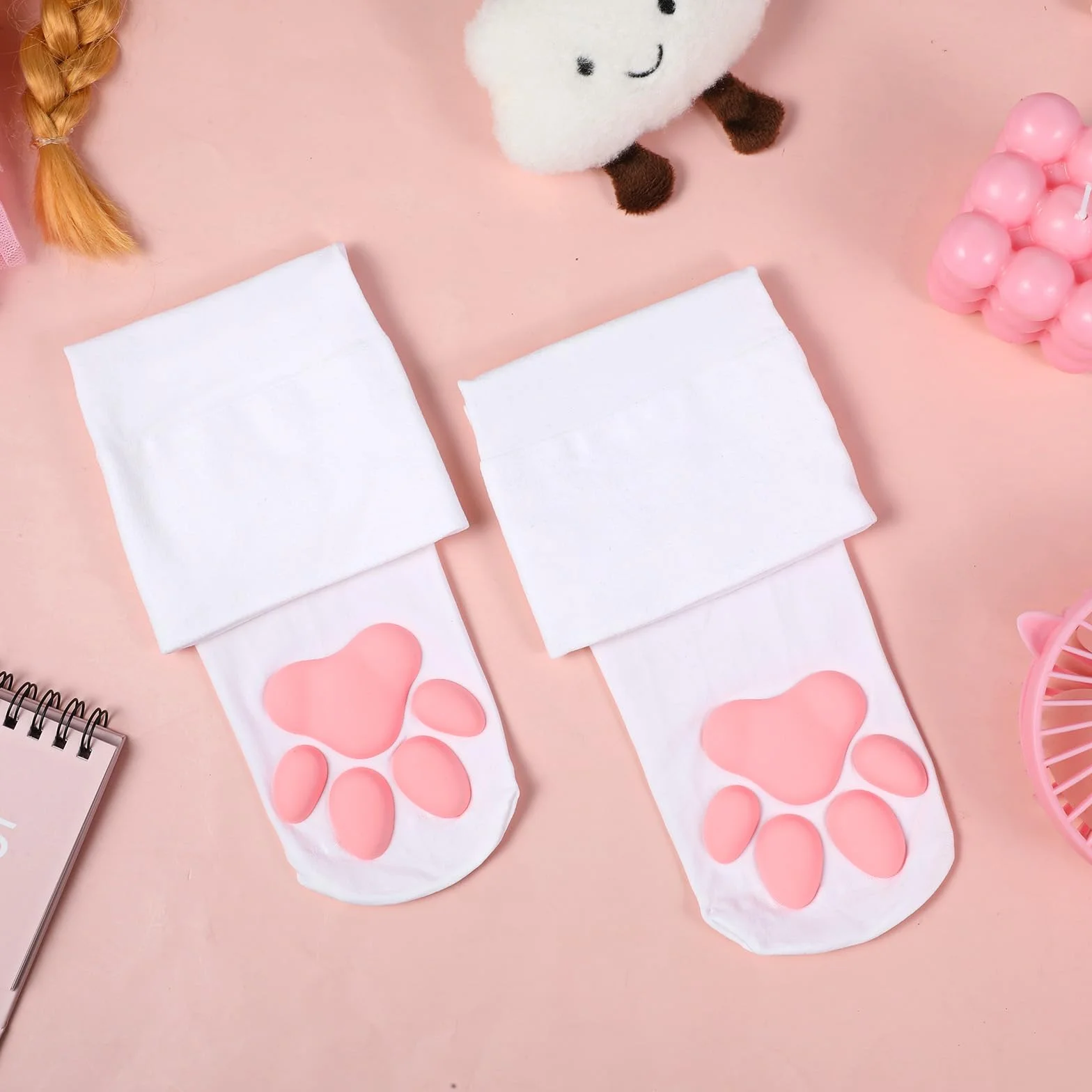 Lusofie Skarpety do kolan z rysunkiem łapki kota Kawaii 3D Skarpety z łapkami kota Cosplay Damskie Słodkie skarpety z łapkami kota Kostium Cat Overknees Odpowiednie dla kobiet i dziewcząt do grania w