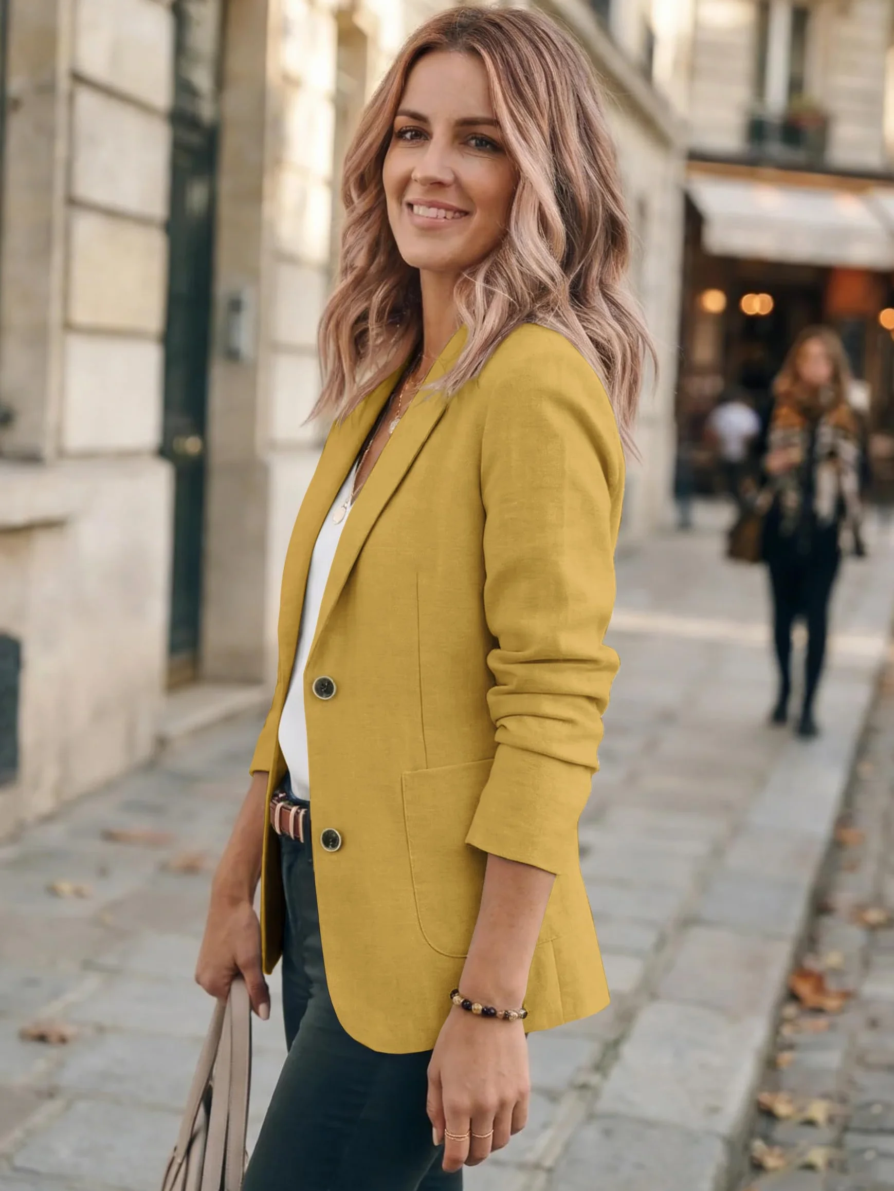Yellow Blazer for Women 2025 Casual Spring Summer Linen Clothes Lightweight Jackets Deconstructed Blazers Cotton Cardigans, Yellow, L