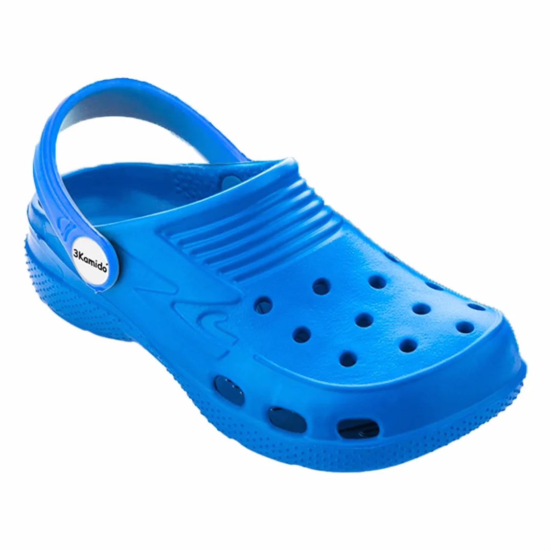 Croco klapki dziecięce, dziecięce klapki ogrodowe, klapki basenowe, klapki na plażę, na spacery, na podwórko, na plac zabaw, dla chłopców i dziewcząt (Niebieskie, r. 32)