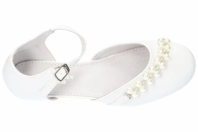 KOM40 ELEGANCKIE BUTY KOMUNIJNE GALOWE STYLOWE PANTOFLE DLA DZIEWCZYNEK BIAŁE 33