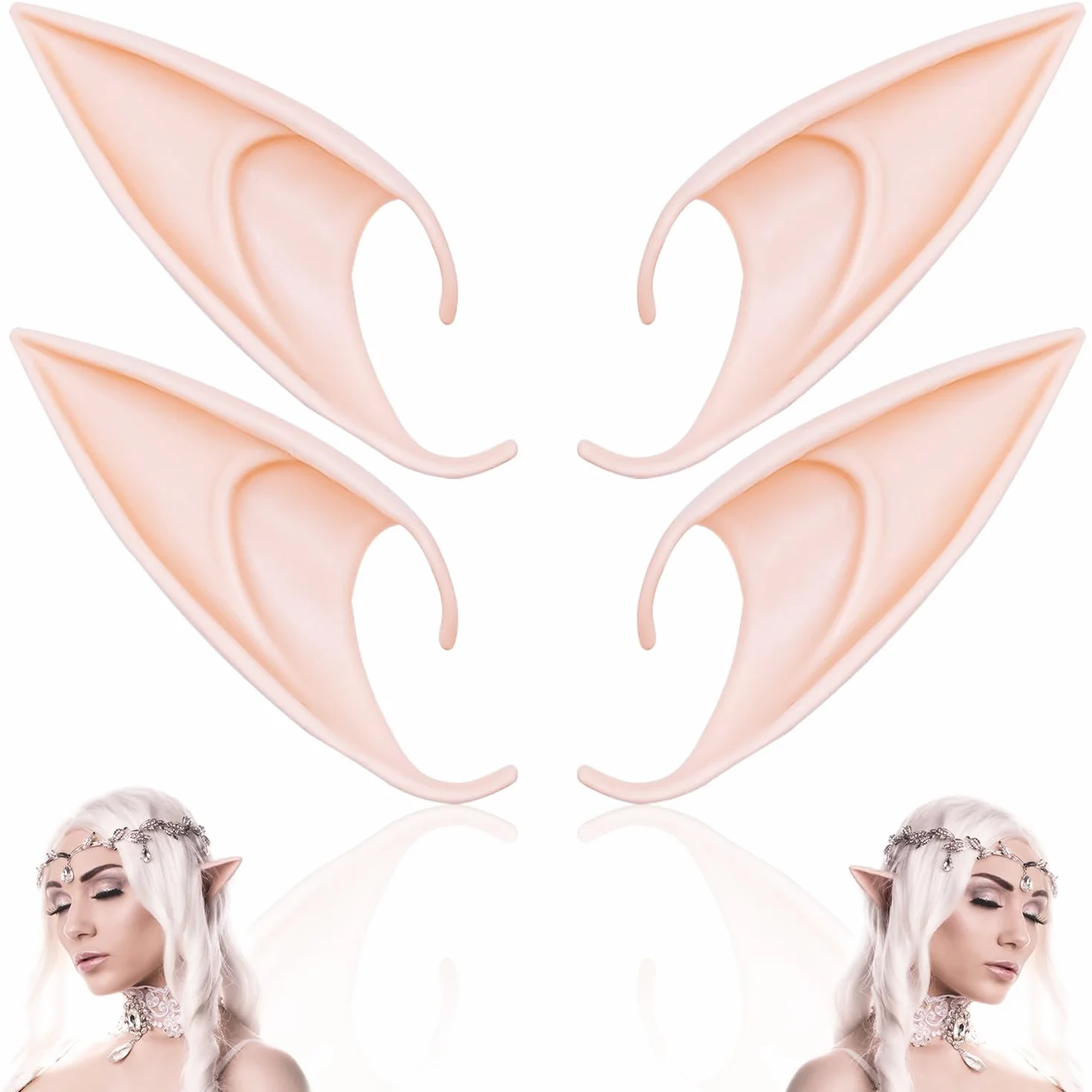 2 pary pixie elf ucho wróżki, cosplay, spiczaste uszy goblinowe, przebranie, kostium, miękkie uszy protetyczne, cosplay, Halloween, Boże Narodzenie, impreza anime, 2 pary