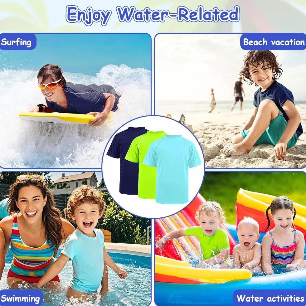 Kąpielówki dziecięce z krótkim rękawem koszulka kąpielowa dla dzieci szybkoschnąca koszulka do pływania na plaży pływanie surfing nurkowanie pływanie zabawa woda, unisex dzieci