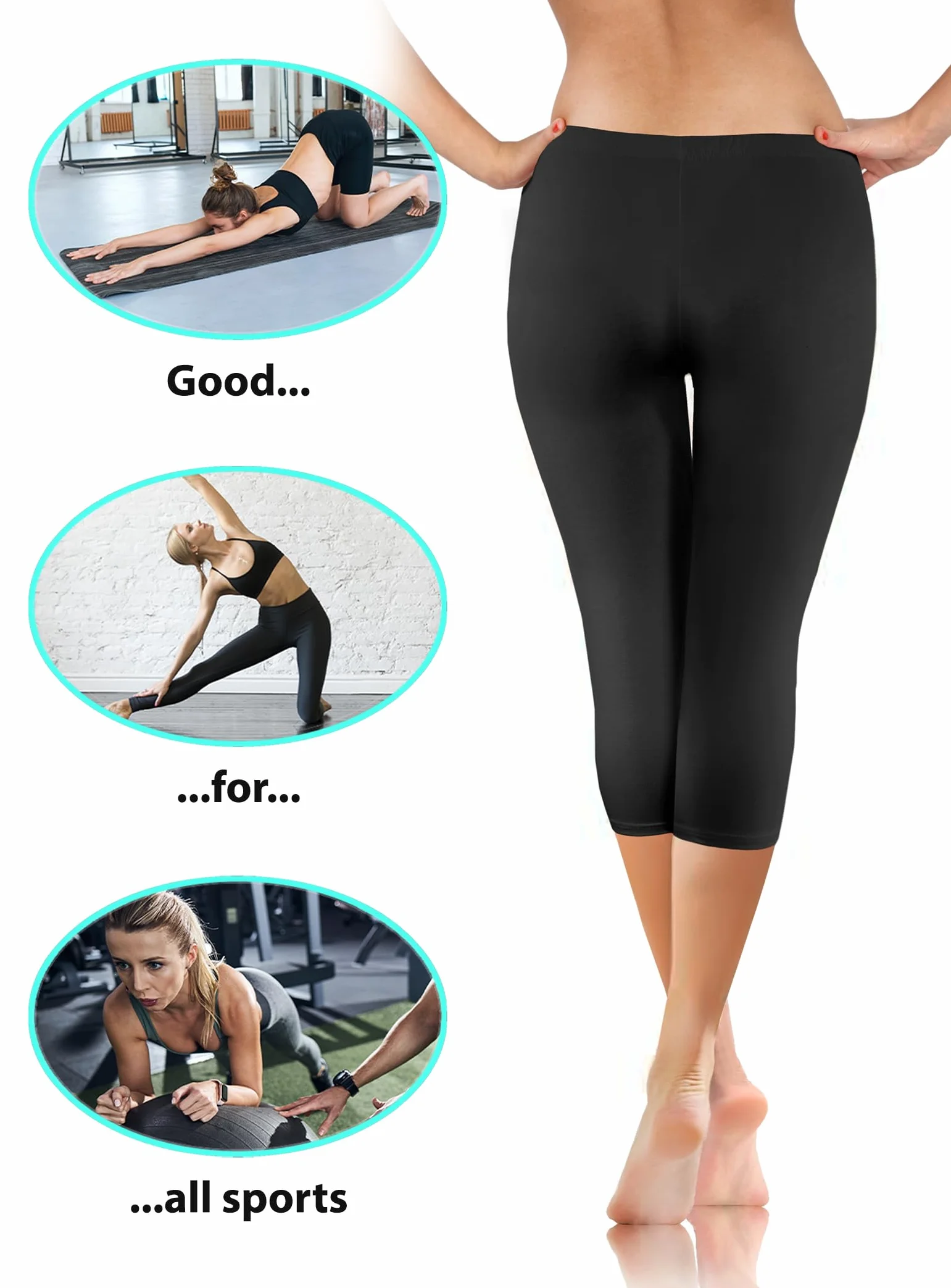 sesto senso Legginsy z wiskozy dla kobiet 3/4 długie spodnie do fitnessu, spodnie sportowe, kolorowe, do jogi