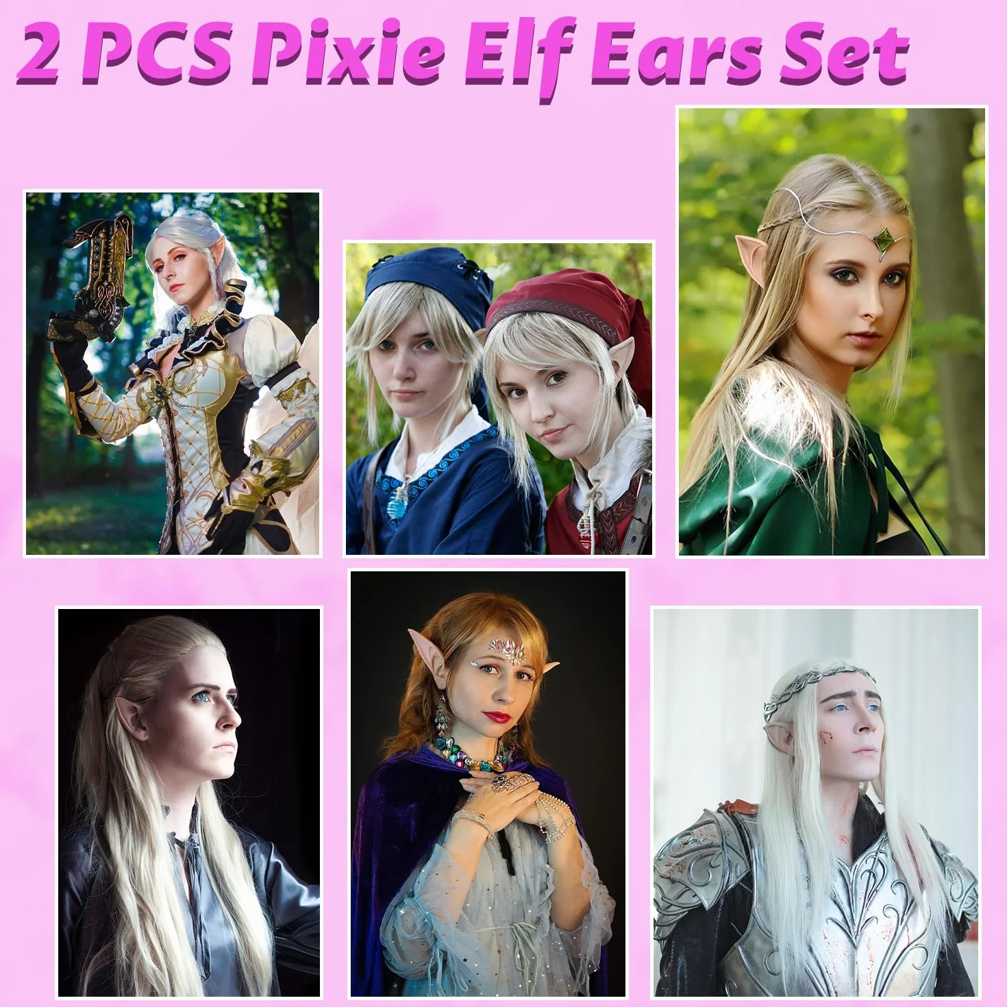 2 pary pixie elf ucho wróżki, cosplay, spiczaste uszy goblinowe, przebranie, kostium, miękkie uszy protetyczne, cosplay, Halloween, Boże Narodzenie, impreza anime, 2 pary