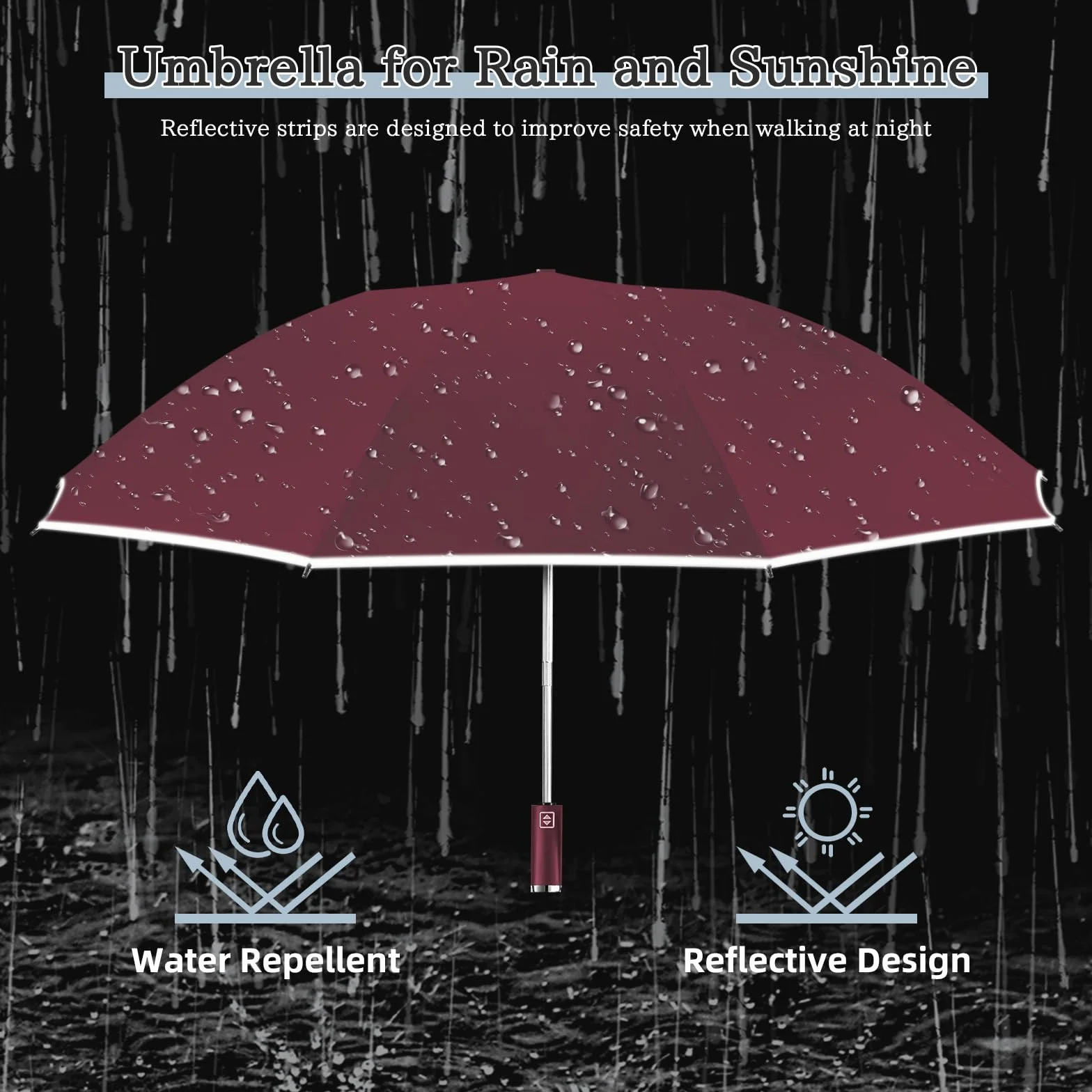 Automatyczny parasol odwrócony, wiatroszczelny składany parasol, duży parasol przeciwdeszczowy 10 wzmocnionych żeber dla mężczyzn i kobiet, średnica 105 cm