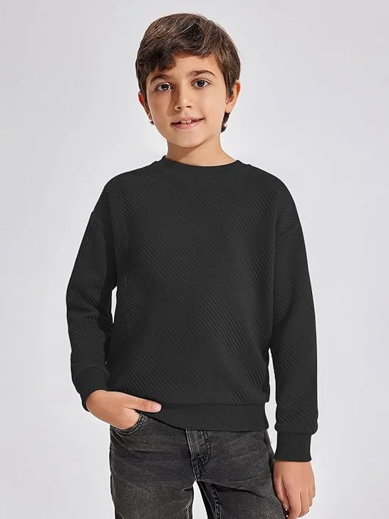 Haloumoning Chłopięca koszulka z długim rękawem dziecięca okrągły dekolt bluza jednokolorowa sweter długi rękaw T-shirt
