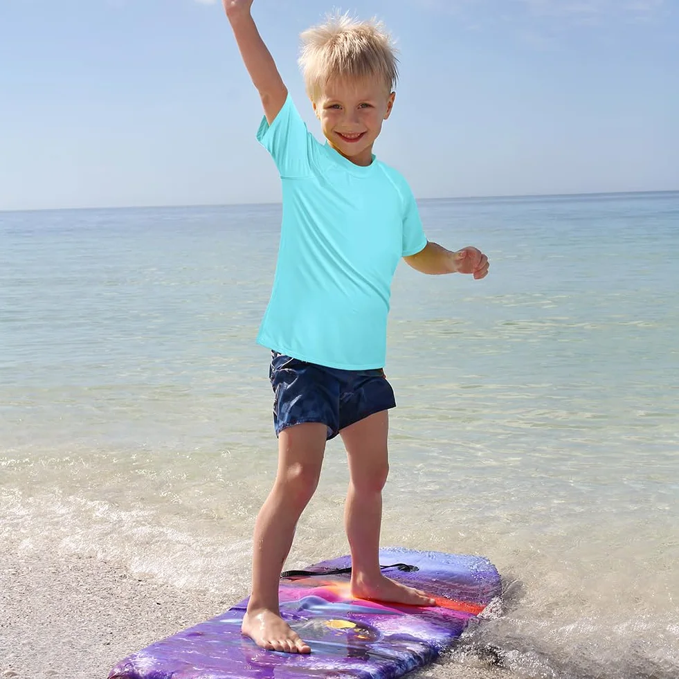 Kąpielówki dziecięce z krótkim rękawem koszulka kąpielowa dla dzieci szybkoschnąca koszulka do pływania na plaży pływanie surfing nurkowanie pływanie zabawa woda, unisex dzieci