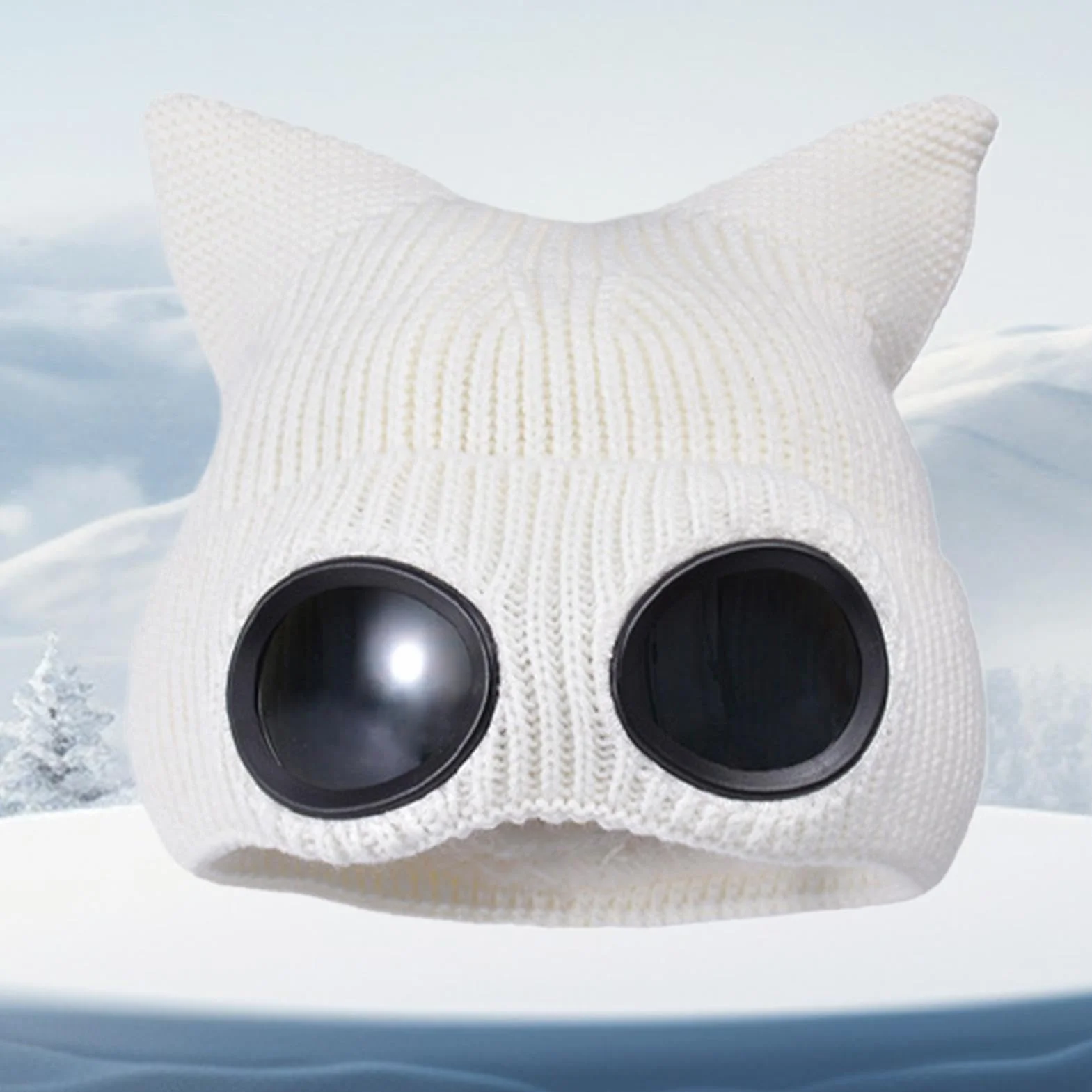 Czapka beanie z okularami, czapka beanie z okularami, czapka uniseks z soczewkami okularowymi, zimowa czapka z dzianiny, do jazdy na nartach, wędrówek, spacerów