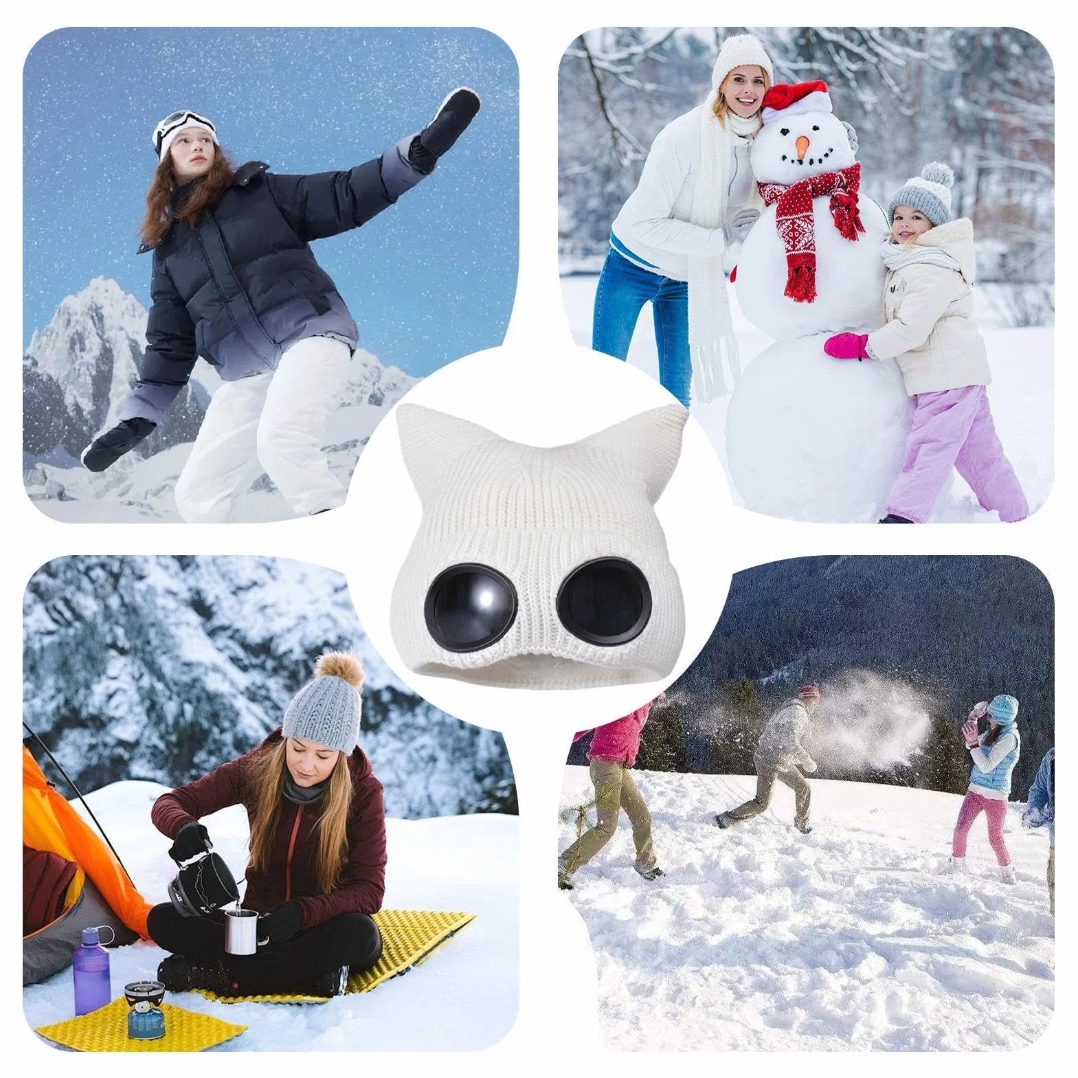 Czapka beanie z okularami, czapka beanie z okularami, czapka uniseks z soczewkami okularowymi, zimowa czapka z dzianiny, do jazdy na nartach, wędrówek, spacerów
