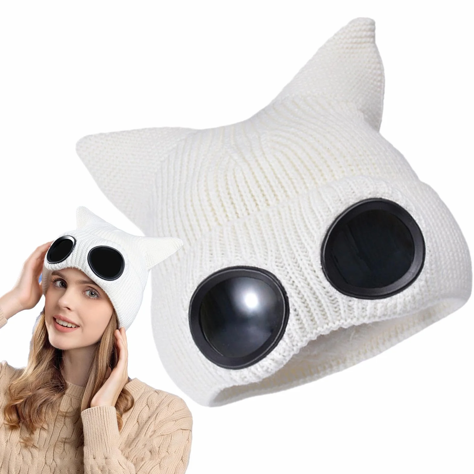 Czapka beanie z okularami, czapka beanie z okularami, czapka uniseks z soczewkami okularowymi, zimowa czapka z dzianiny, do jazdy na nartach, wędrówek, spacerów