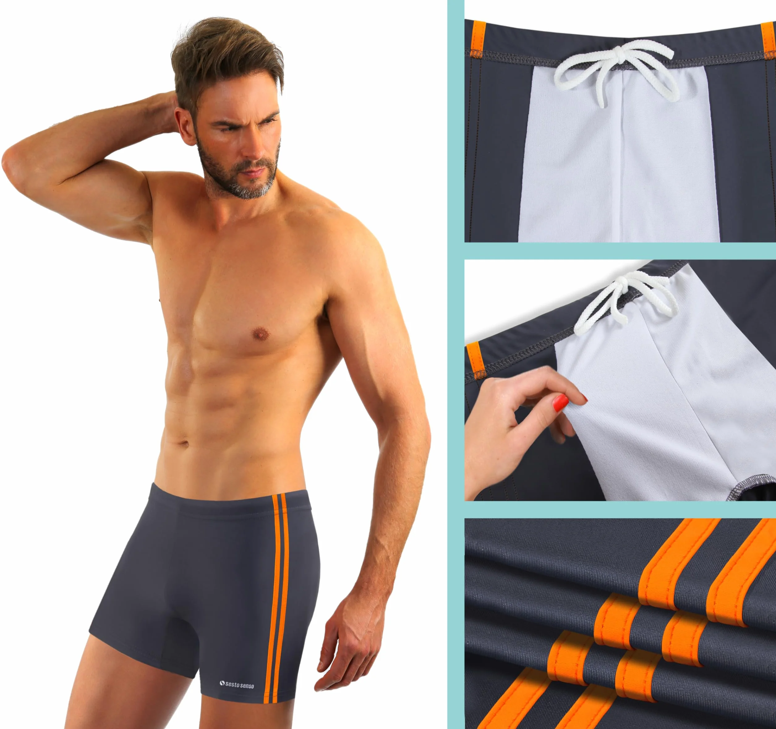 sesto senso Męskie kąpielówki sportowe, przylegające do ciała i wodoszczelne, do pływania – rozmiary M–4XL