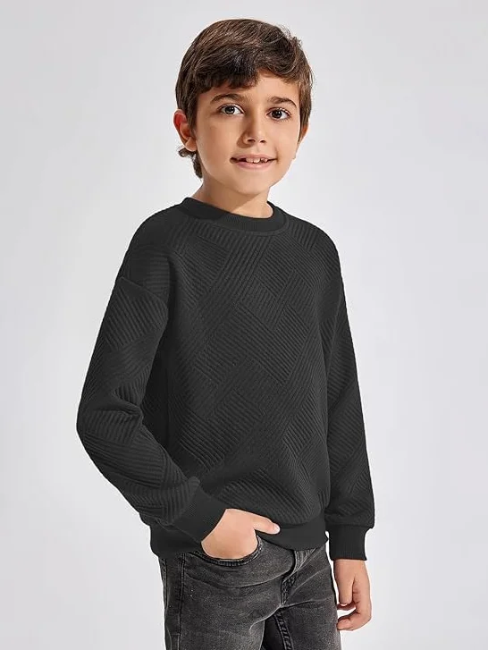 Haloumoning Chłopięca koszulka z długim rękawem dziecięca okrągły dekolt bluza jednokolorowa sweter długi rękaw T-shirt
