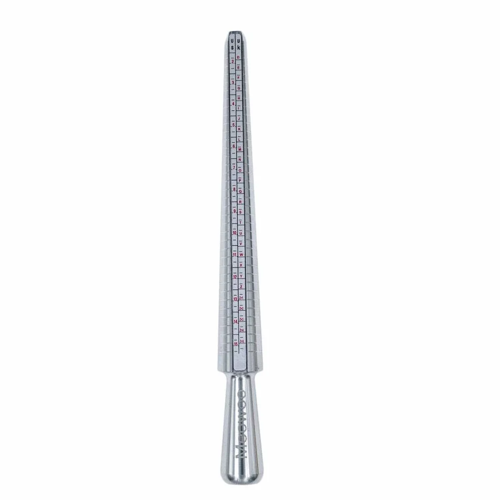 Meowoo Ringstock miernik wielkości pierścionka, metal lub tworzywo sztuczne, wymiary pierścionka, standard rozmiarów, UK, UE, USA i Szwajcaria, Length:26CM, Bez kamienia