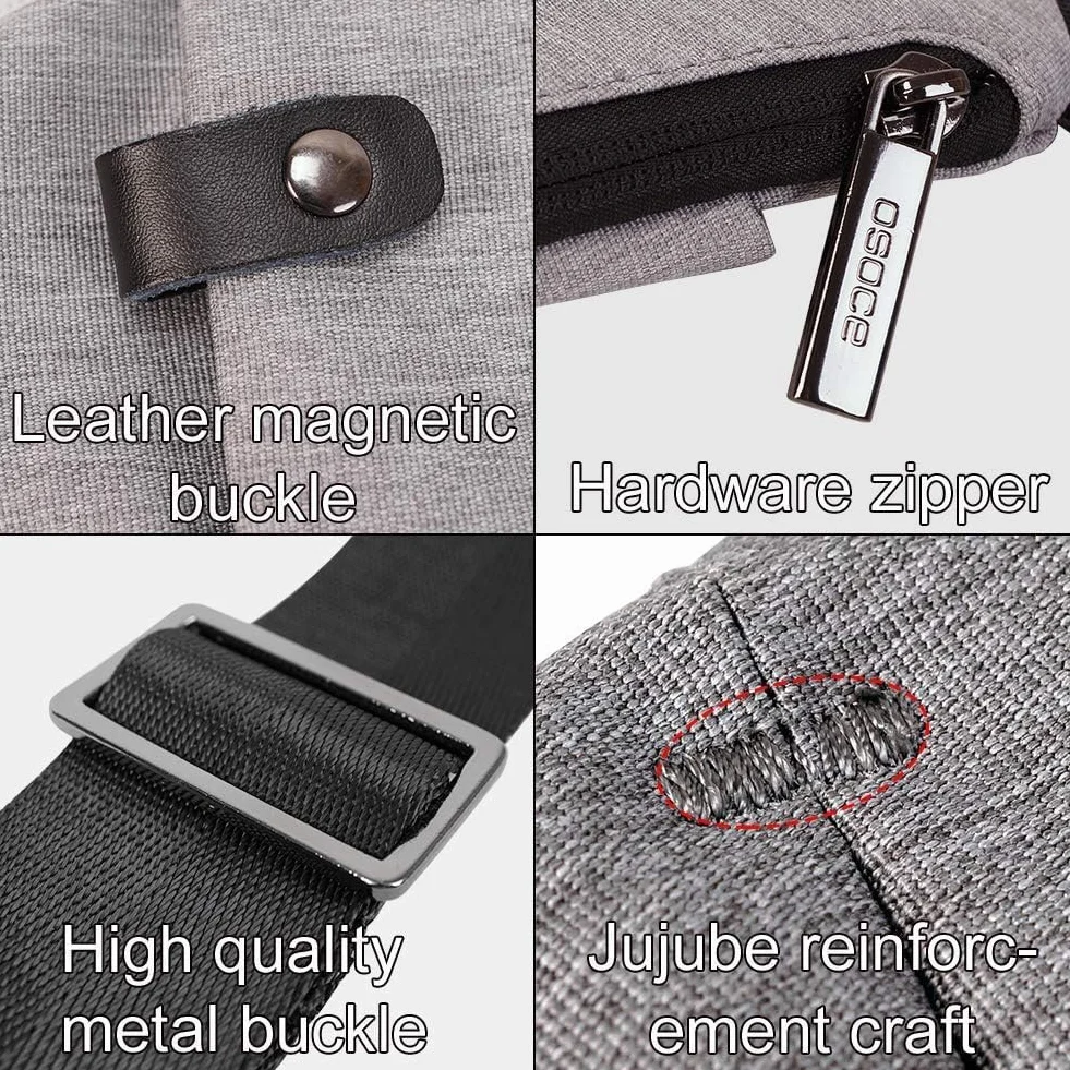 OSOCE Torba podróżna antykradzieżowa, męska torba na klatkę piersiową, crossbody z wieloma kieszeniami torba na ramię wodoodporne torby pokrowiec na co dzień jazda na rowerze wędrówki dla mężczyzn