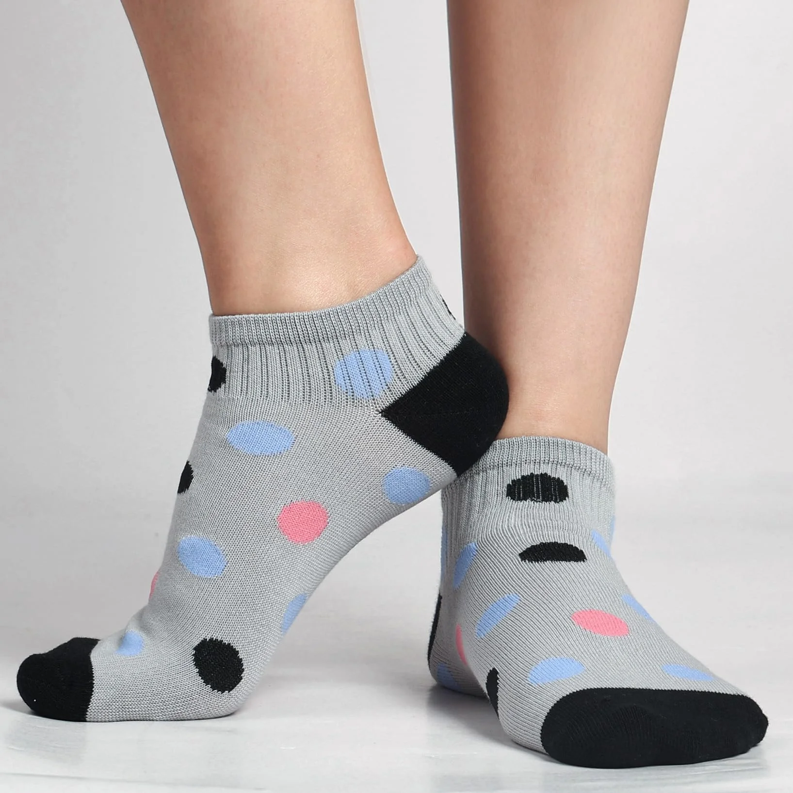 Skarpety damskie do sneakersów 35-38 39-42, 10 par bawełnianych krótkich skarpet dziewczęcych, wielokolorowe skarpety do sneakersów, kolorowe skarpety damskie z kropkami w paski, Niebieski zestaw., 35