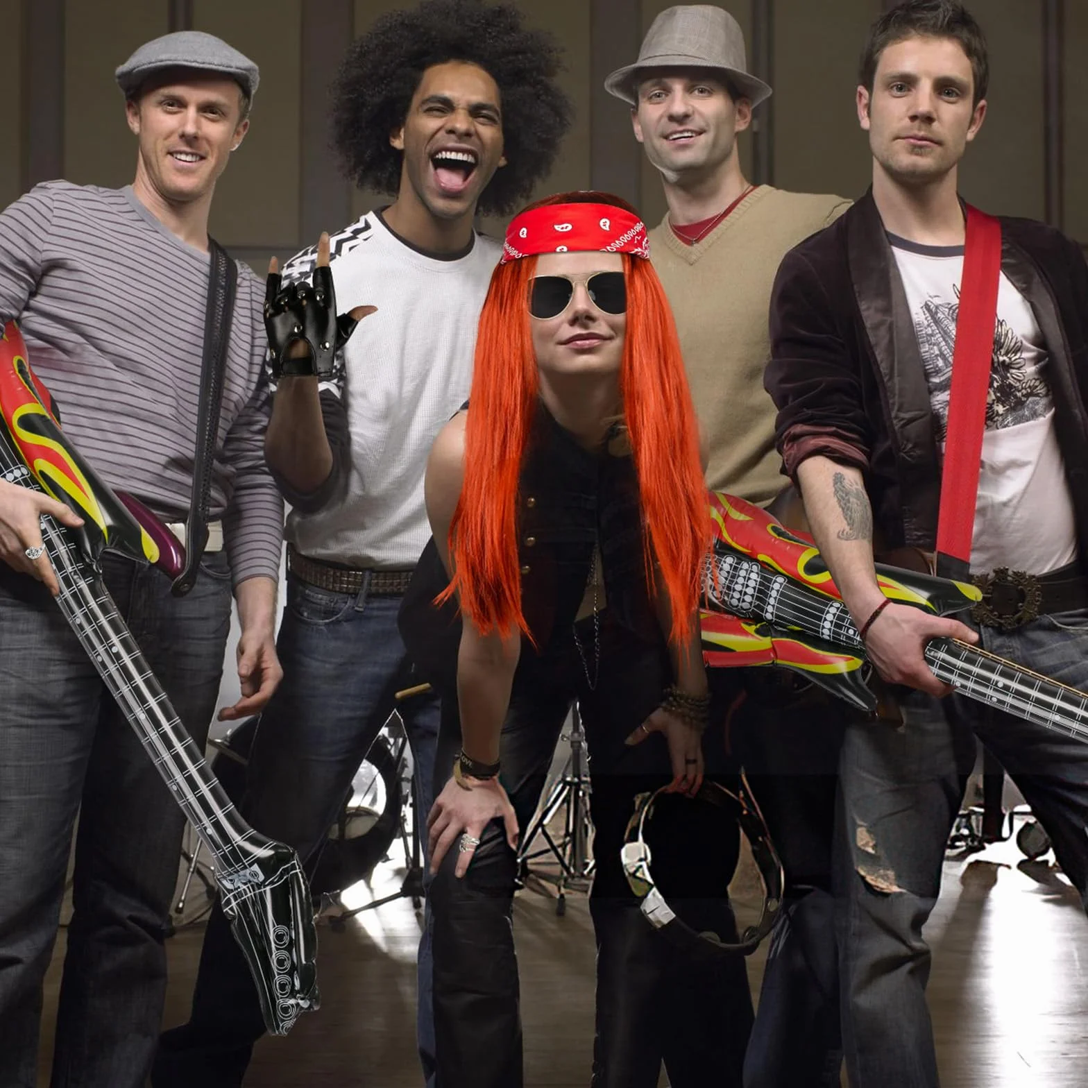 Kostium męski Rocker, 12 sztuk, styl punkowy, gotycki, zestaw rockowy, lata 80-te 90., hip hop, stroje z perłą, okularami, tatuażami, rękawami, rękawiczkami, bandanami, bransoletkami i pierścieniami,