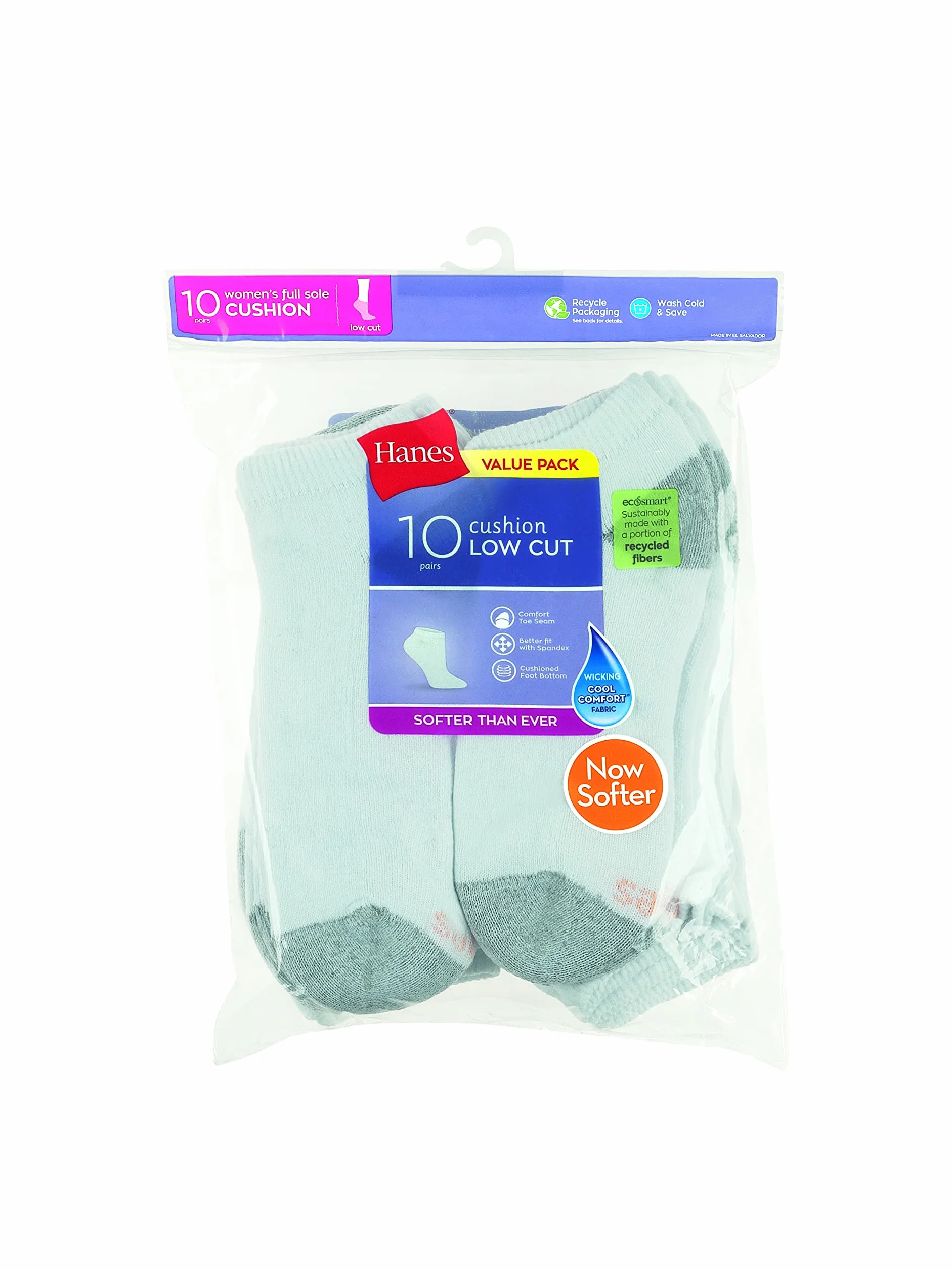 Hanes Skarpety Value Pack, Low Cut miękkie skarpety odprowadzające wilgoć, 10 szt Kobiety Socks Value Pack, Low Cut Soft Moisture-wicking Socks, 10-packs (10 w zestawie)