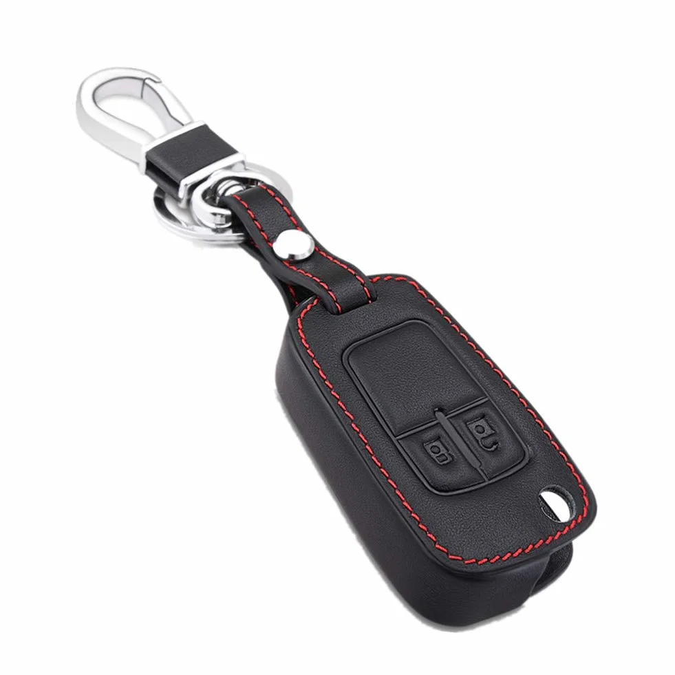 Skórzane etui na kluczyki samochodowe do Opel Astra J Corsa D Zafira C odznaka Mokka Cascada Karl Adam Meriva 2 guziki