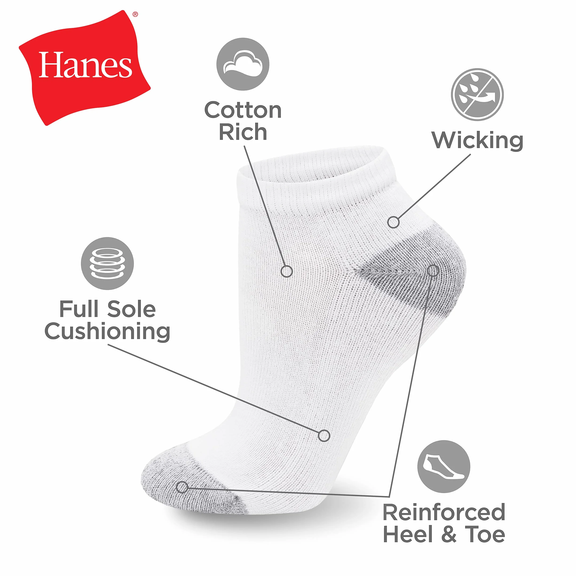 Hanes Skarpety Value Pack, Low Cut miękkie skarpety odprowadzające wilgoć, 10 szt Kobiety Socks Value Pack, Low Cut Soft Moisture-wicking Socks, 10-packs (10 w zestawie)