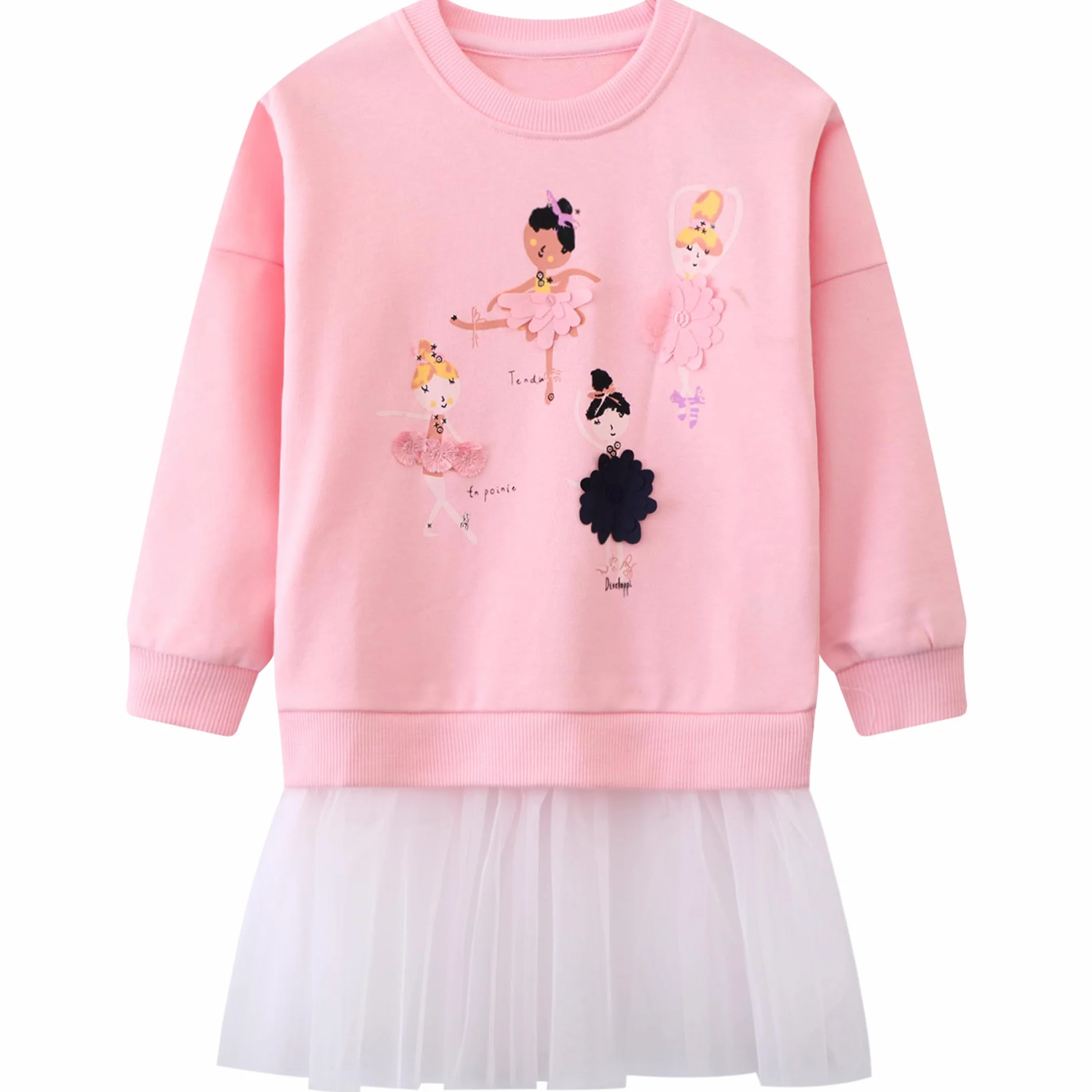 Dziewczęca bawełniana bluza z okrągłym dekoltem sweter bez kaptura haftowane bluzy z długim rękawem Casual Princess Topy dziewczęce swetry 2-7 lat