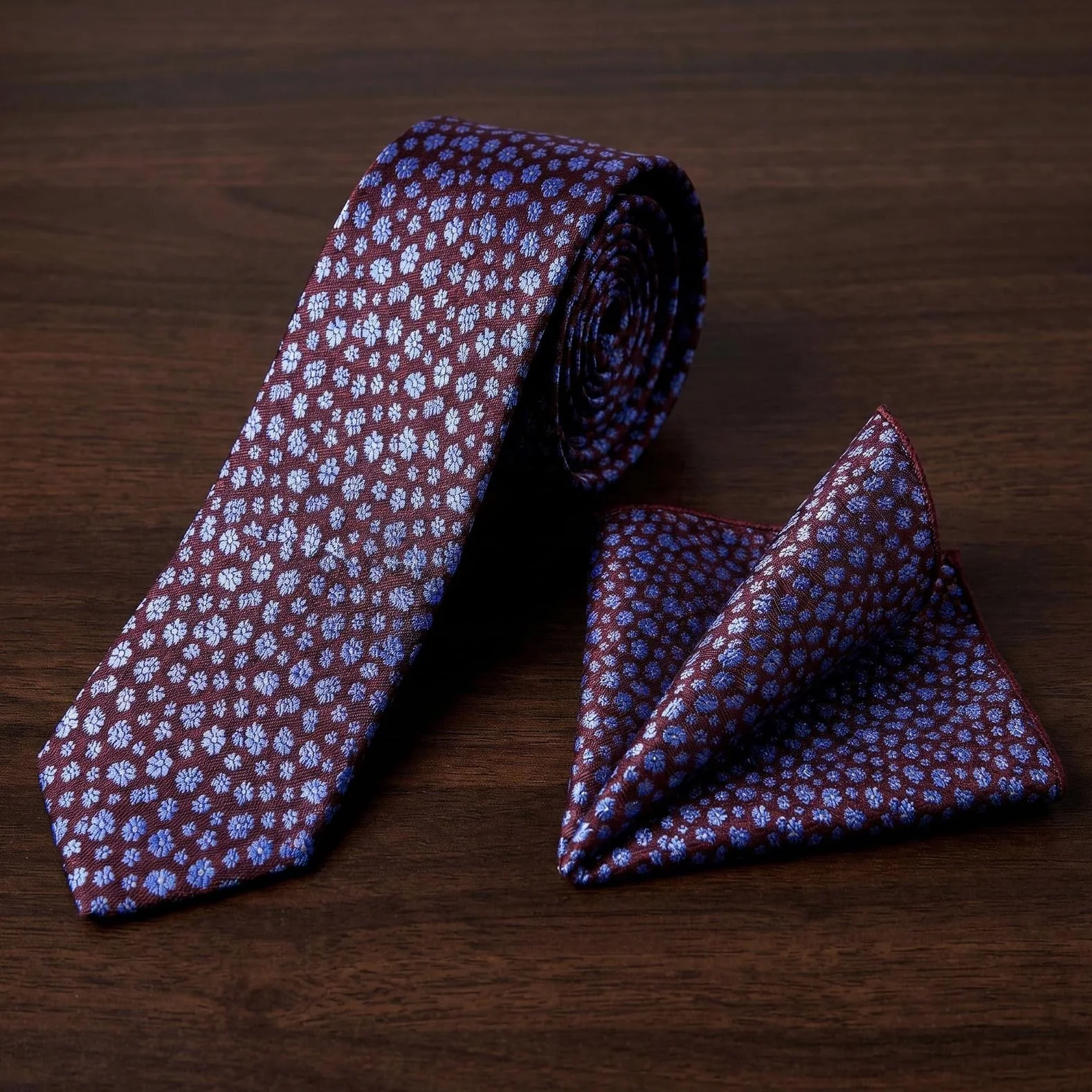 S&W SHLAX&WING Męskie Krawaty Bordowy Niebieski Kwiatowy na Wesele Świadków Prezent Impreza Jacquard Tkany