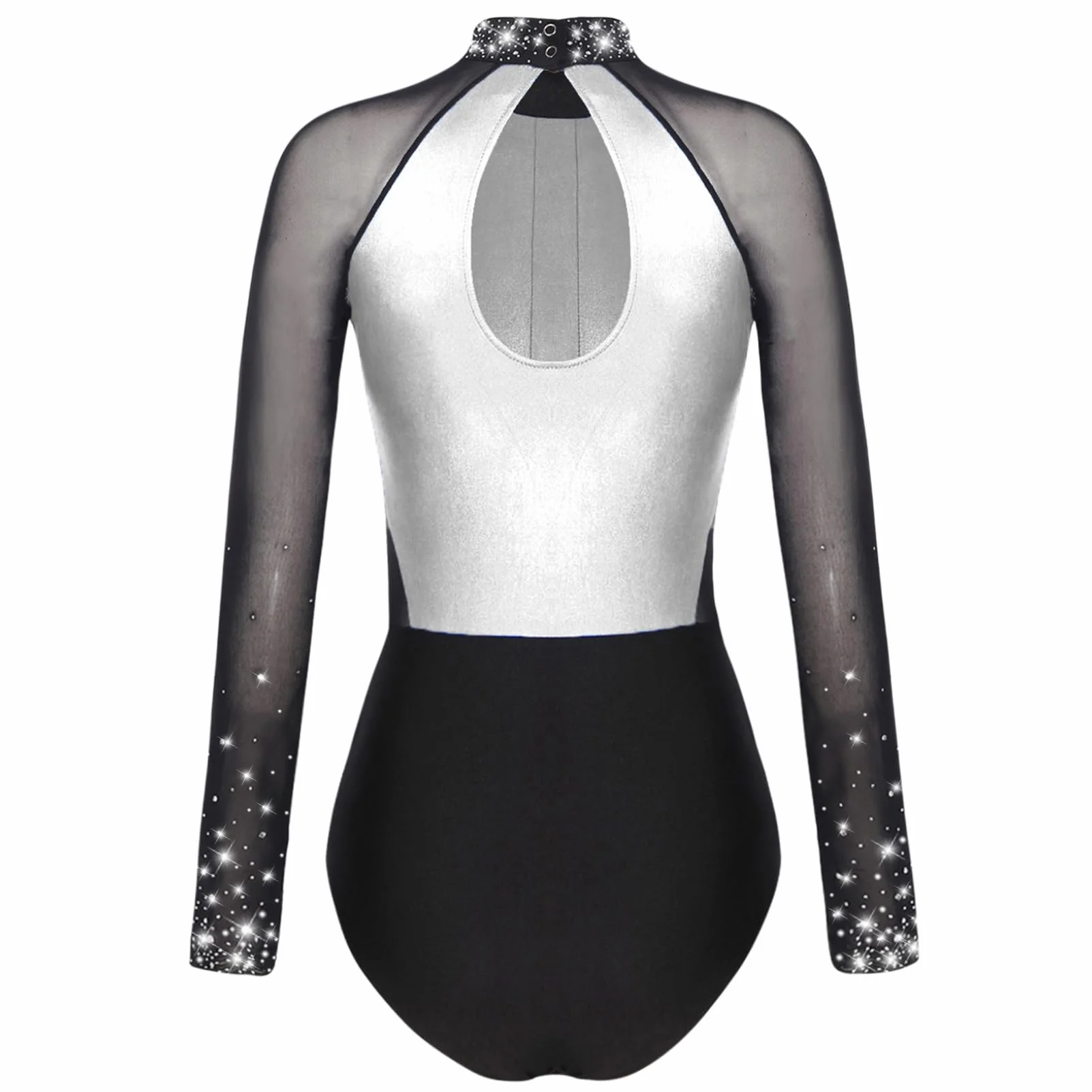 Oyolan Damski trykot gimnastyka kryształ górski z długim rękawem kombinezon body taniec klasyczny leotard łyżwiarstwo figurowe body S-XXL