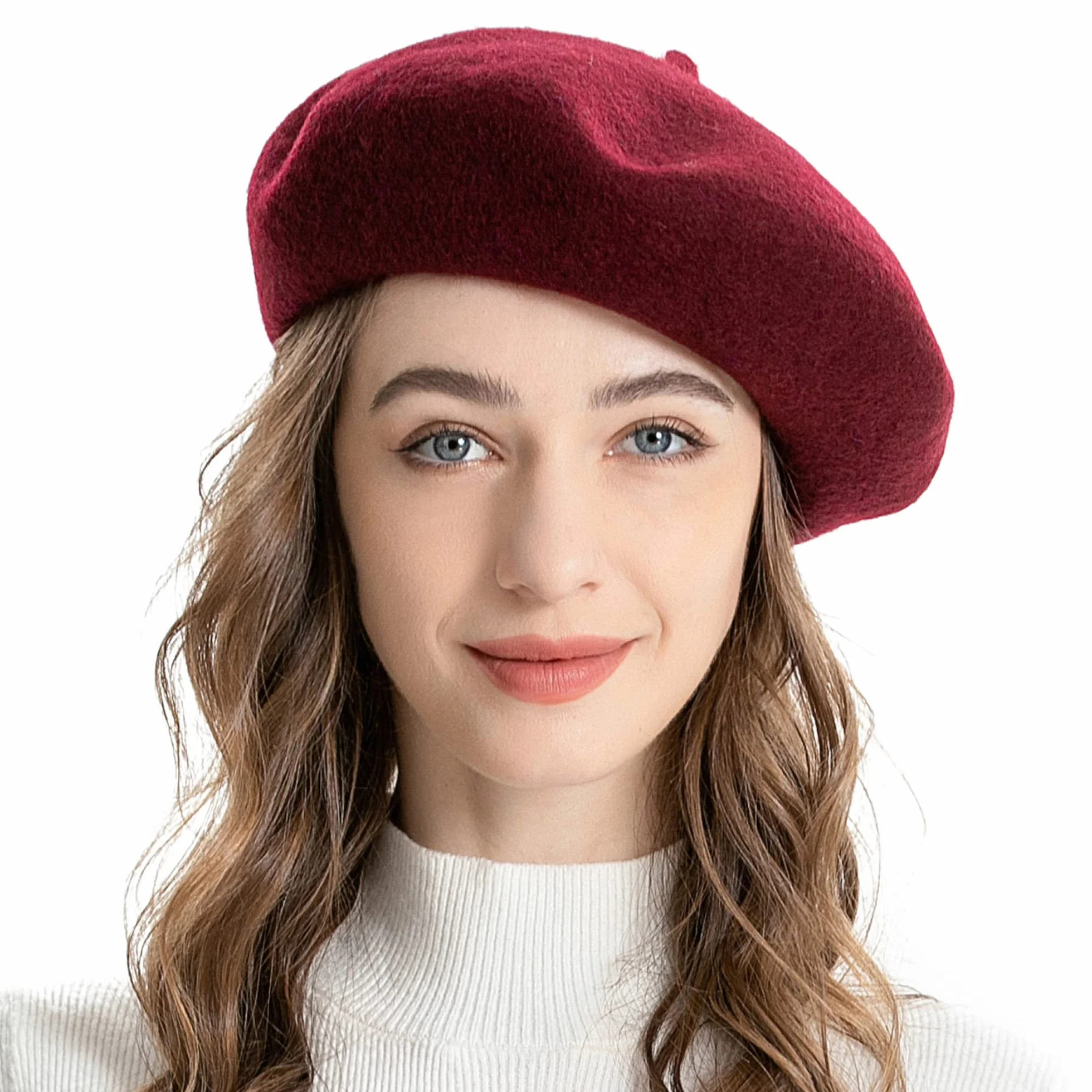 ZLYC Damski klasyczny beret w stylu francuskiego artysty, czerwony burgund, jeden rozmiar