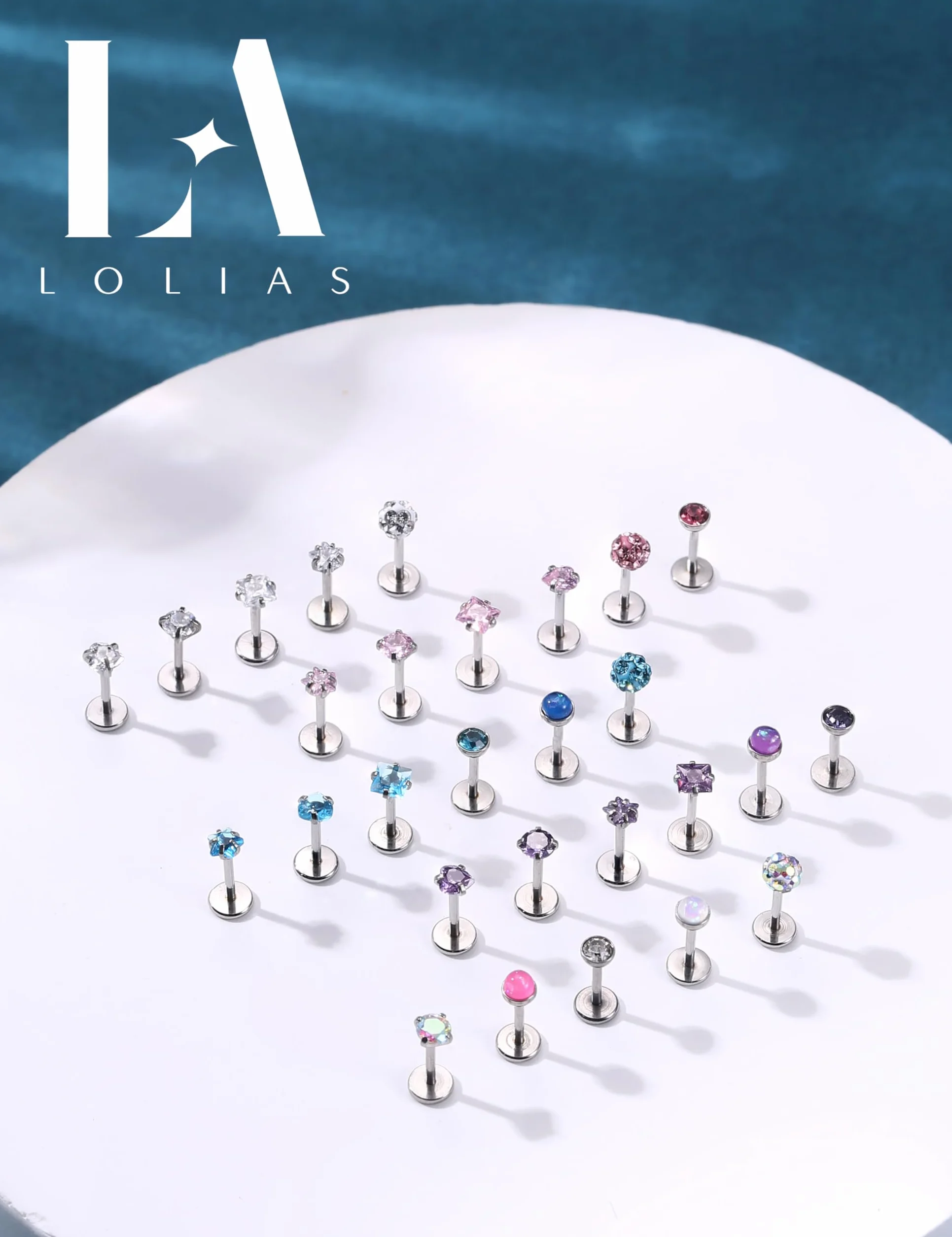 LOLIAS 28 szt. wargi labret sztyft stal nierdzewna 16/20G 6/8 mm tragus piercing biżuteria wargi bar tragus kolczyk gwiazda serce CZ opal płaski tył nos kolczyk meduza piercing biżuteria dla kobiet