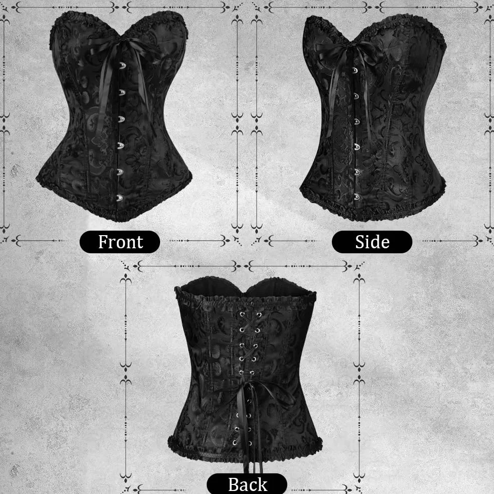 AUYAO Damski koronkowy gorset z odsłoniętymi kostkami gorset/czarny gorset pas na cosplay Halloween randki Catwoman retro impreza tematyczna steampunk (S-XL)