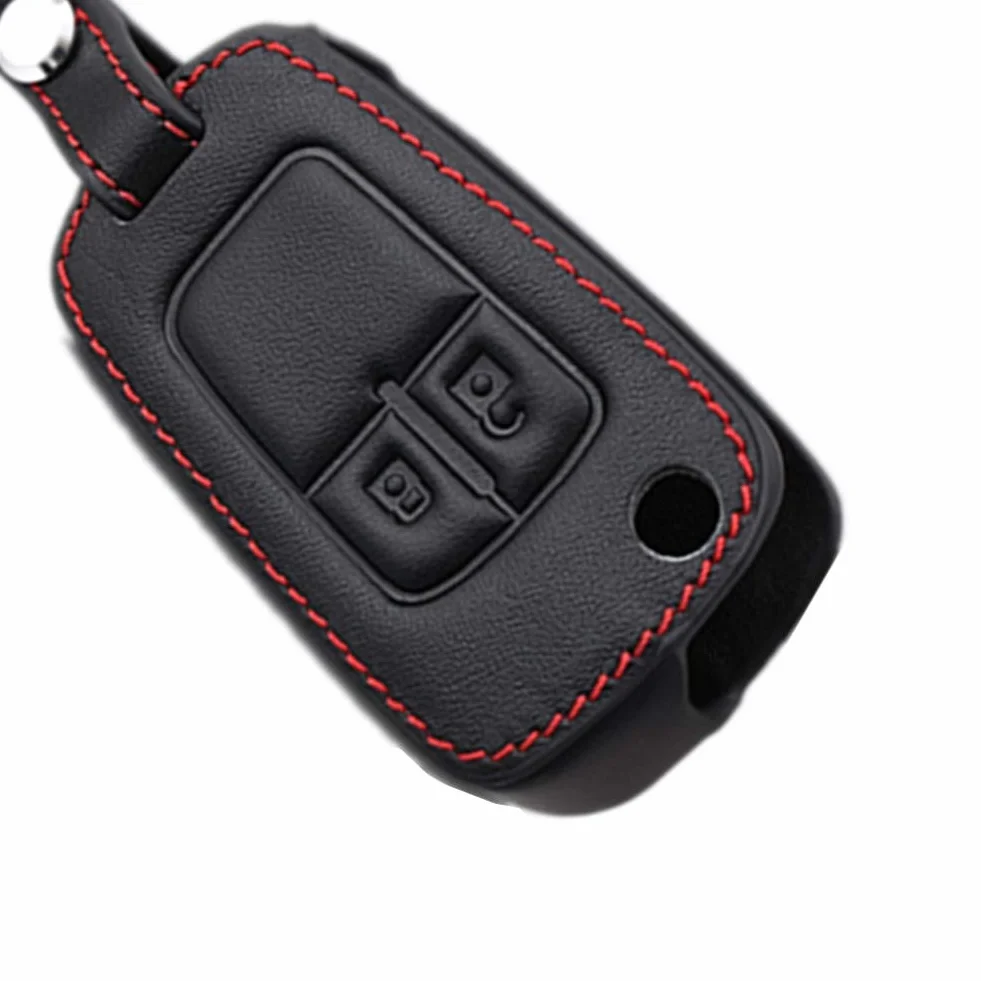 Skórzane etui na kluczyki samochodowe do Opel Astra J Corsa D Zafira C odznaka Mokka Cascada Karl Adam Meriva 2 guziki