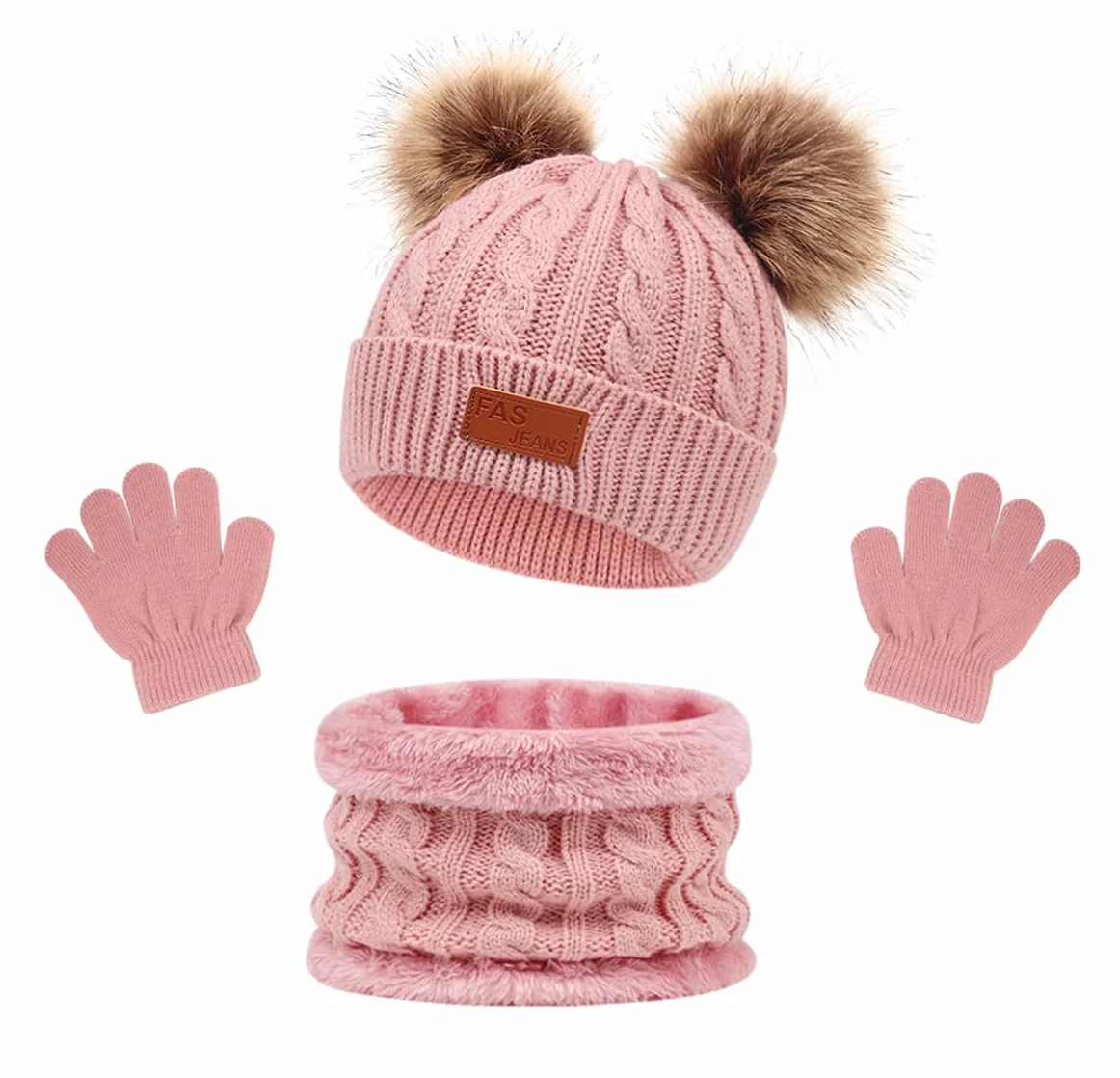 Zestaw 3 w 1 dziecięca czapka zimowa, szalik, rękawiczki, czapka z dzianiny, czapka dziecięca, ciepła czapka zimowa, czapka, rękawiczki, okrągły zestaw dla dzieci w wieku 2-6 lat