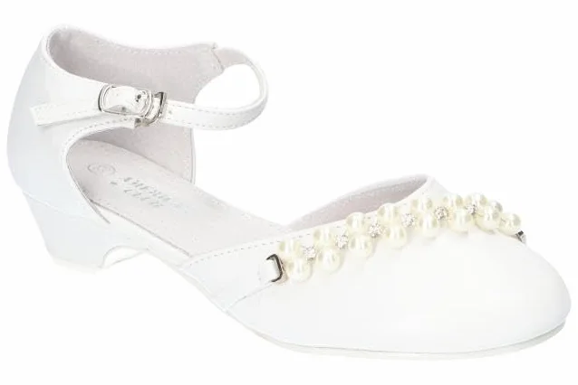 KOM40 ELEGANCKIE BUTY KOMUNIJNE GALOWE STYLOWE PANTOFLE DLA DZIEWCZYNEK BIAŁE 33