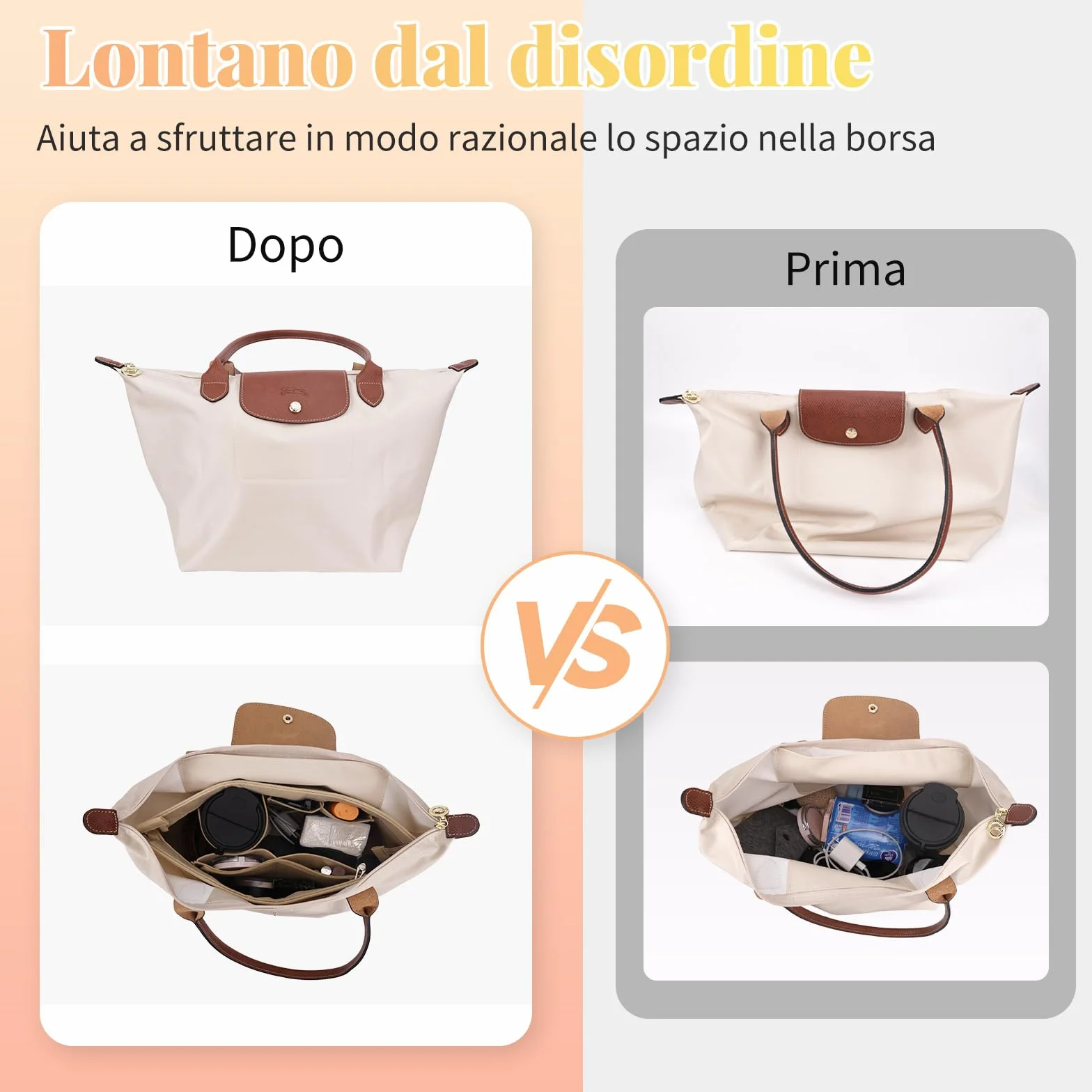 GADITIEK Organizer Longchamp Le Pliage l, beżowy filcowy organizator na torebkę Longchamp L