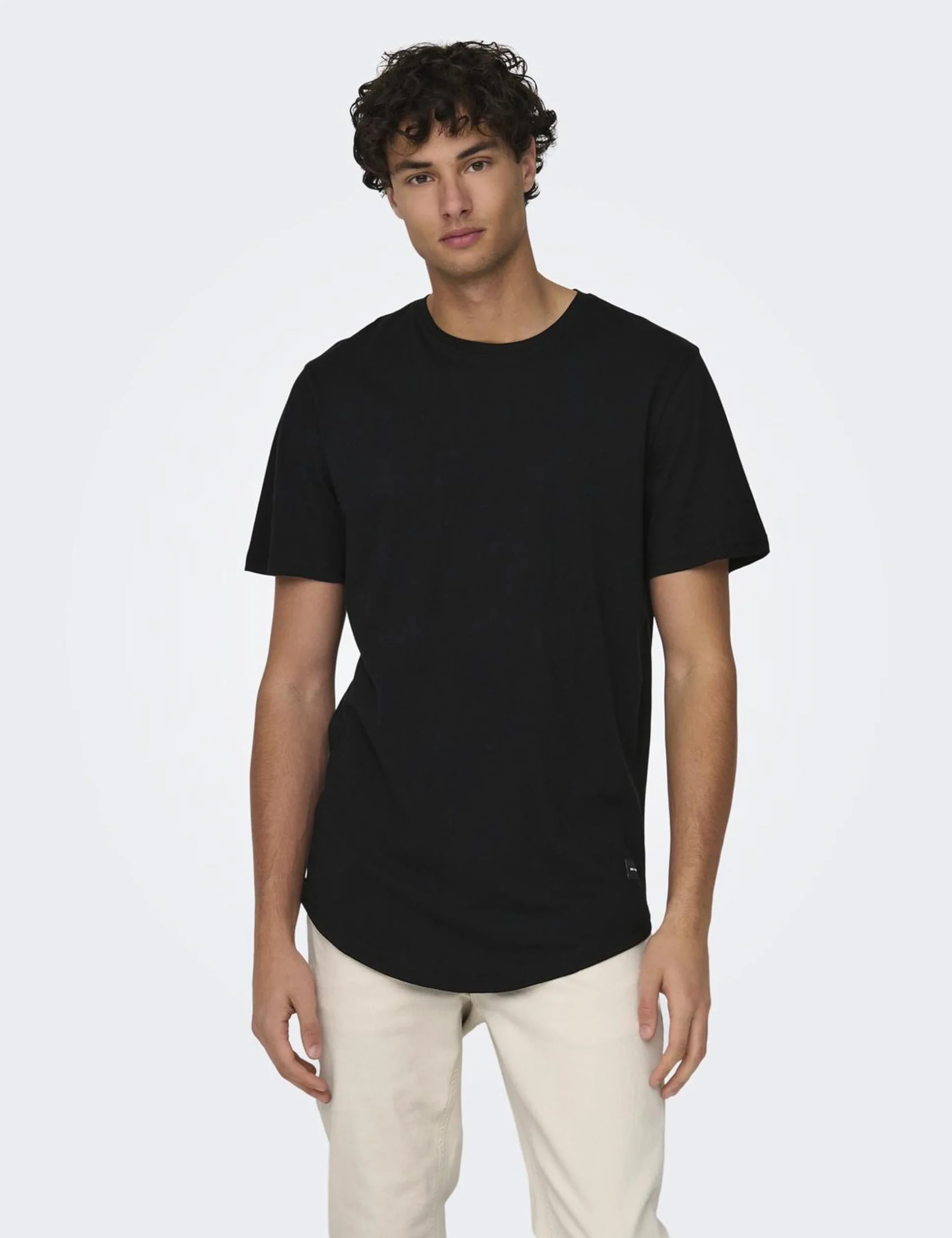 ONLY & SONS Męski T-shirt z długim wycięciem pod szyją