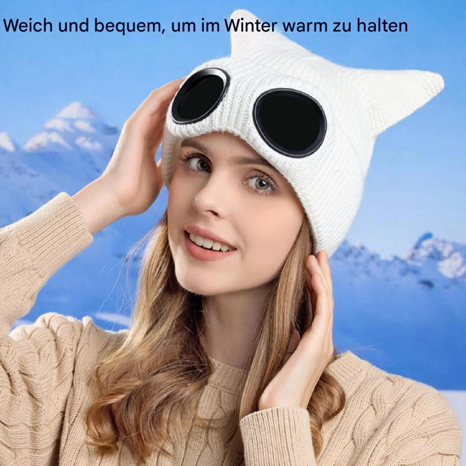 Czapka beanie z okularami, czapka beanie z okularami, czapka uniseks z soczewkami okularowymi, zimowa czapka z dzianiny, do jazdy na nartach, wędrówek, spacerów