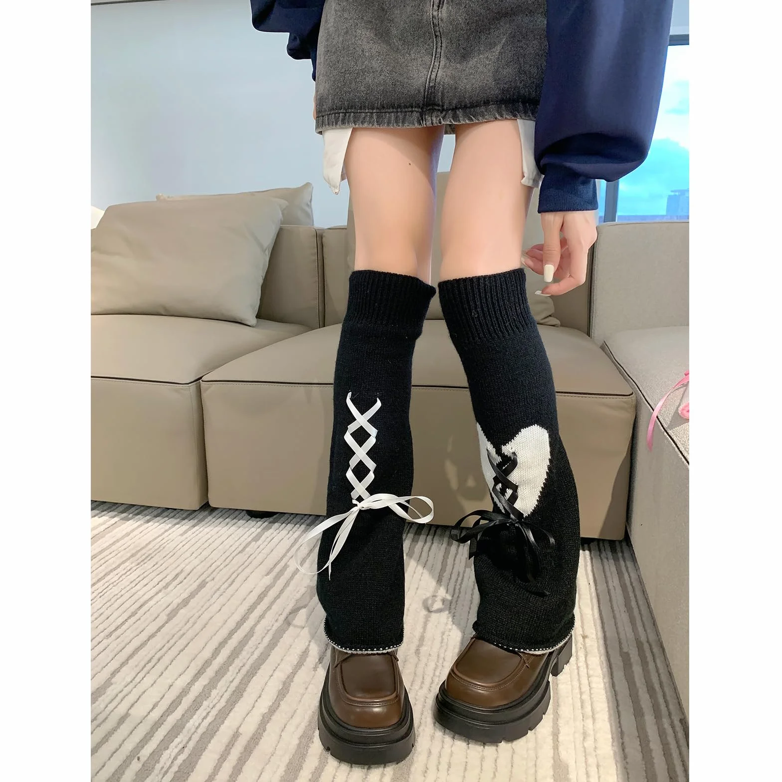 XEPST Ocieplacze na nogi Y2K Harajuku getry na nogi kawaii ocieplacze na nogi dla dziewcząt i kobiet, dzianinowe ocieplacze na nogi, gotyckie nakrycie na nogi, akcesoria Y2k w stylu lat 80
