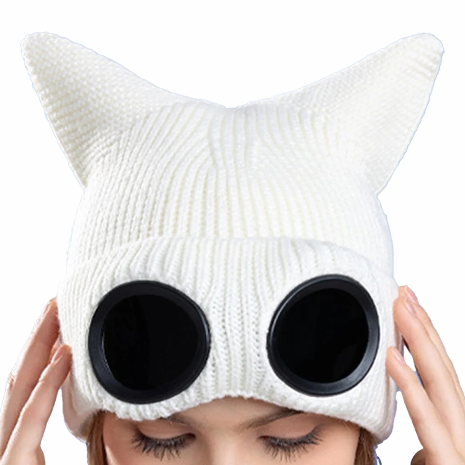 Czapka beanie z okularami, czapka beanie z okularami, czapka uniseks z soczewkami okularowymi, zimowa czapka z dzianiny, do jazdy na nartach, wędrówek, spacerów