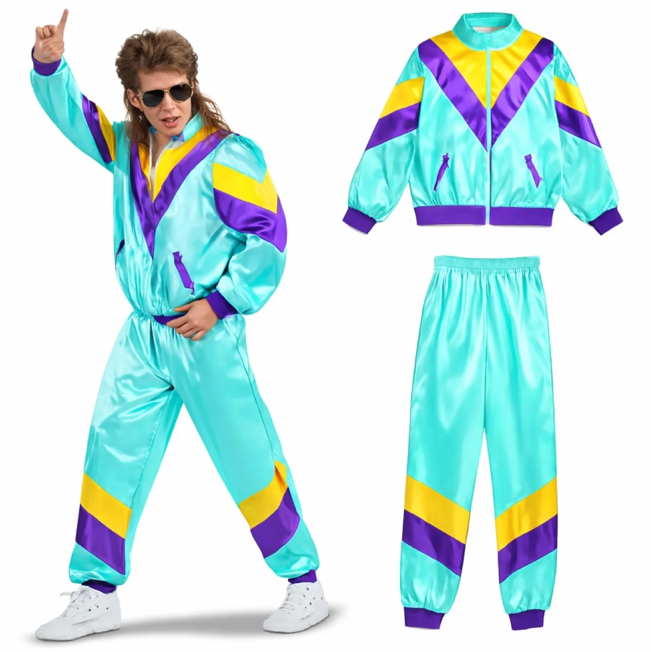 Strój retro w stylu lat 80. XX wieku, strój kąpielowy, dres treningowy, kombinezon dla mężczyzn i kobiet, na karnawał i karnawał, strój do biegania