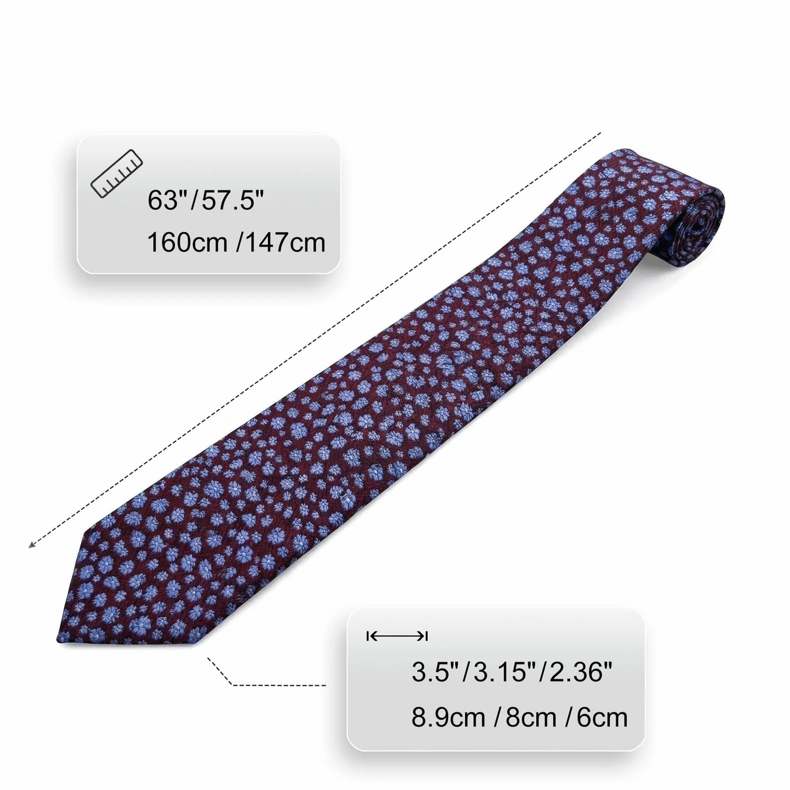 S&W SHLAX&WING Męskie Krawaty Bordowy Niebieski Kwiatowy na Wesele Świadków Prezent Impreza Jacquard Tkany