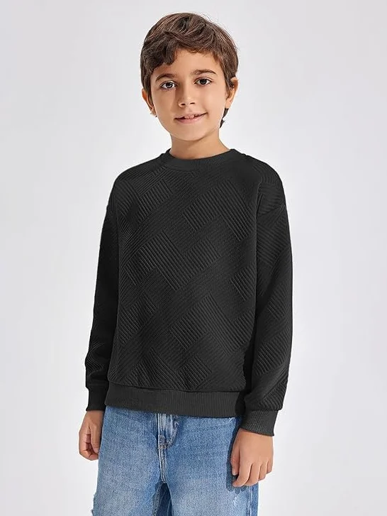 Haloumoning Chłopięca koszulka z długim rękawem dziecięca okrągły dekolt bluza jednokolorowa sweter długi rękaw T-shirt