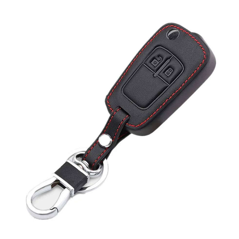Skórzane etui na kluczyki samochodowe do Opel Astra J Corsa D Zafira C odznaka Mokka Cascada Karl Adam Meriva 2 guziki