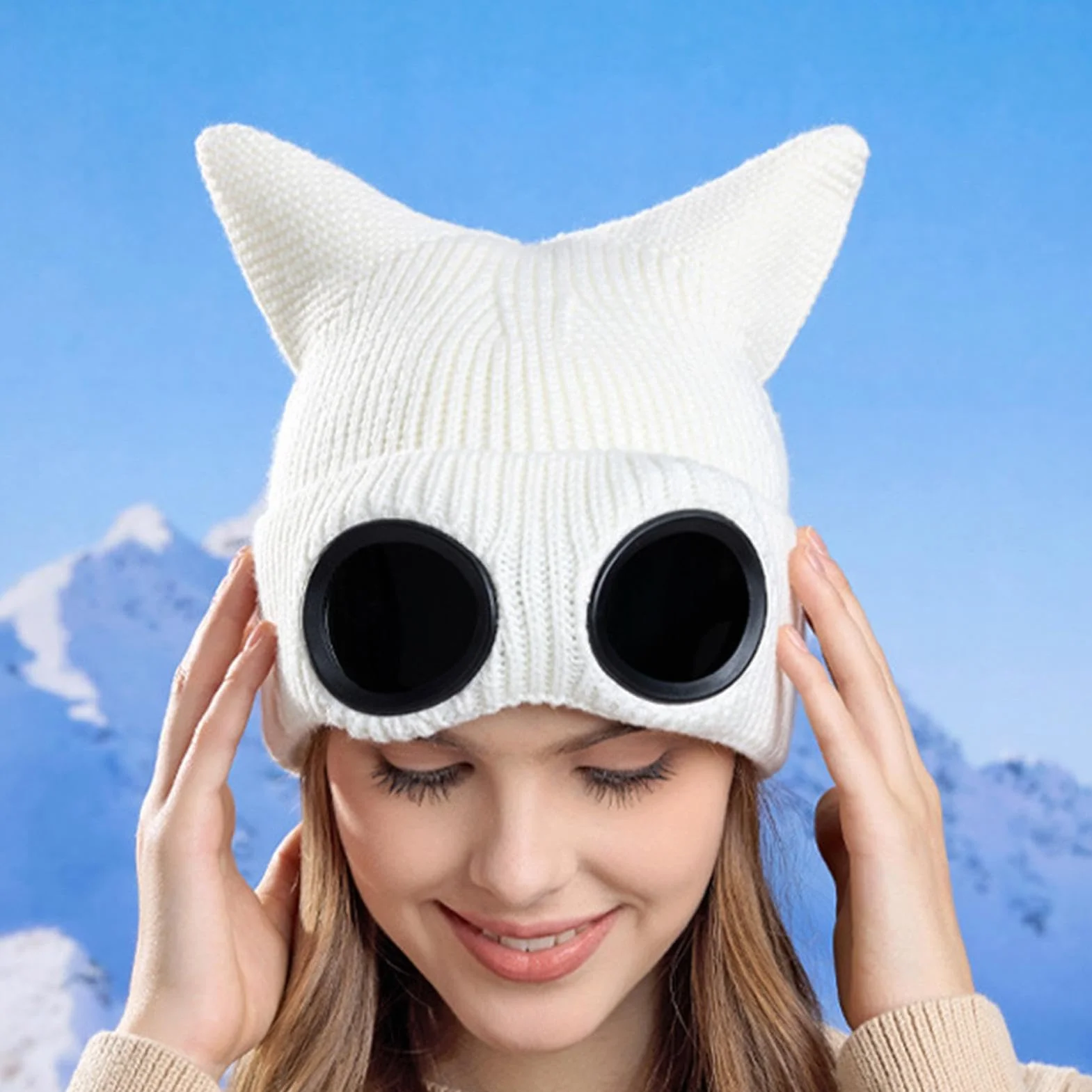 Czapka beanie z okularami, czapka beanie z okularami, czapka uniseks z soczewkami okularowymi, zimowa czapka z dzianiny, do jazdy na nartach, wędrówek, spacerów