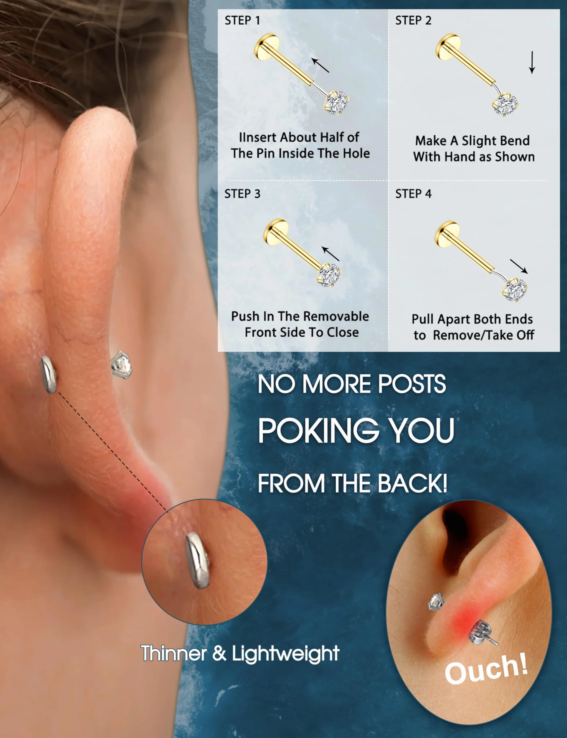 LOLIAS 28 szt. wargi labret sztyft stal nierdzewna 16/20G 6/8 mm tragus piercing biżuteria wargi bar tragus kolczyk gwiazda serce CZ opal płaski tył nos kolczyk meduza piercing biżuteria dla kobiet