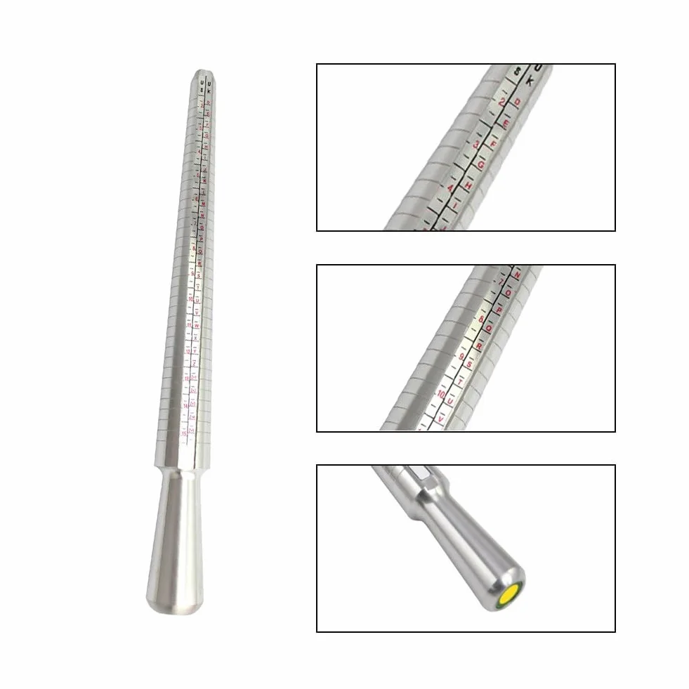 Meowoo Ringstock miernik wielkości pierścionka, metal lub tworzywo sztuczne, wymiary pierścionka, standard rozmiarów, UK, UE, USA i Szwajcaria, Length:26CM, Bez kamienia