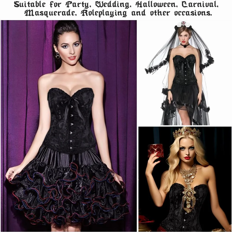 AUYAO Damski koronkowy gorset z odsłoniętymi kostkami gorset/czarny gorset pas na cosplay Halloween randki Catwoman retro impreza tematyczna steampunk (S-XL)