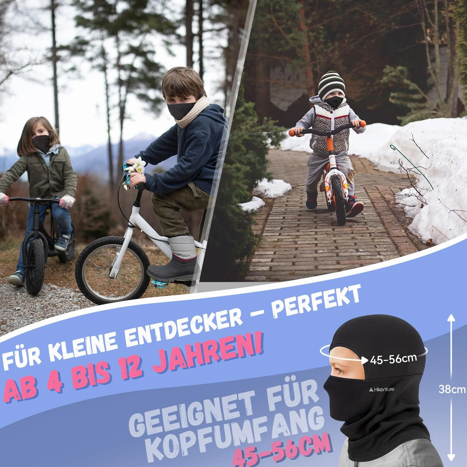 HIKENTURE Dziecięca kominiarka zimowa, Balaclava, wiatroszczelna, ciepła maska narciarska pod kask, maska na twarz do jazdy na nartach